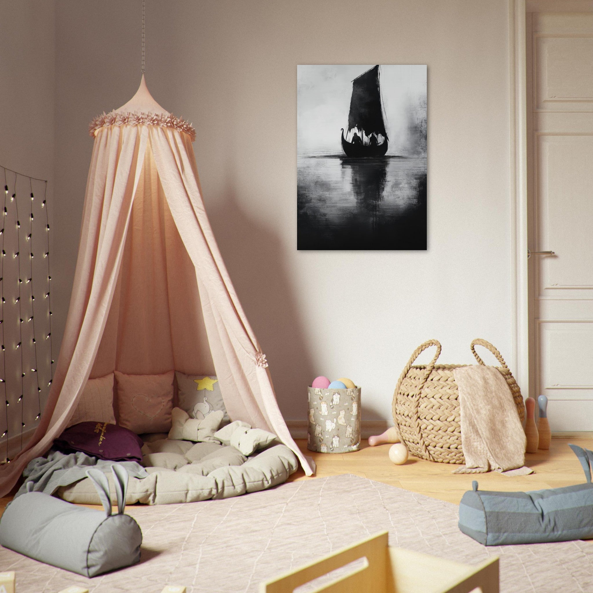 Aluminum Print Portrait - The Ghostly Viking Longship Dark Nordic Ink Met 4 - Shop Ai Art WebShop - Digital Art online Store