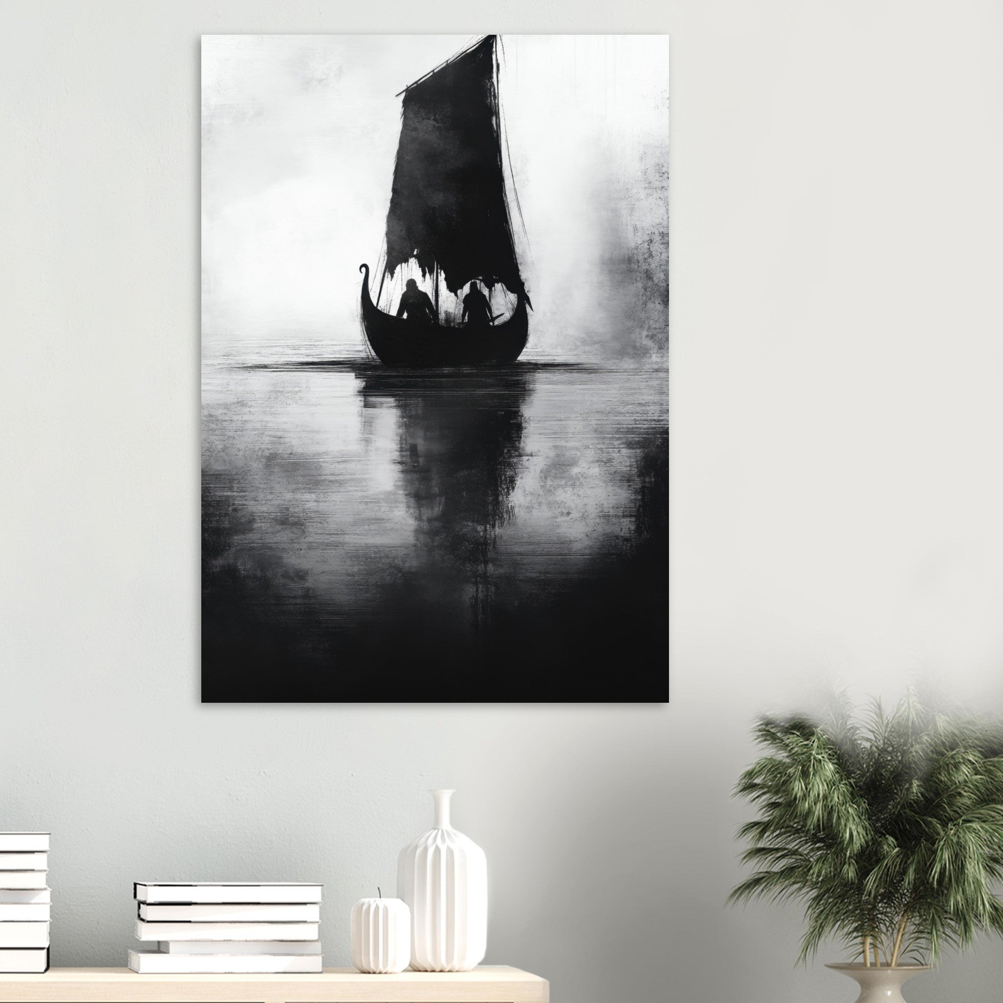 Aluminum Print Portrait - The Ghostly Viking Longship Dark Nordic Ink Met 4 - Shop Ai Art WebShop - Digital Art online Store