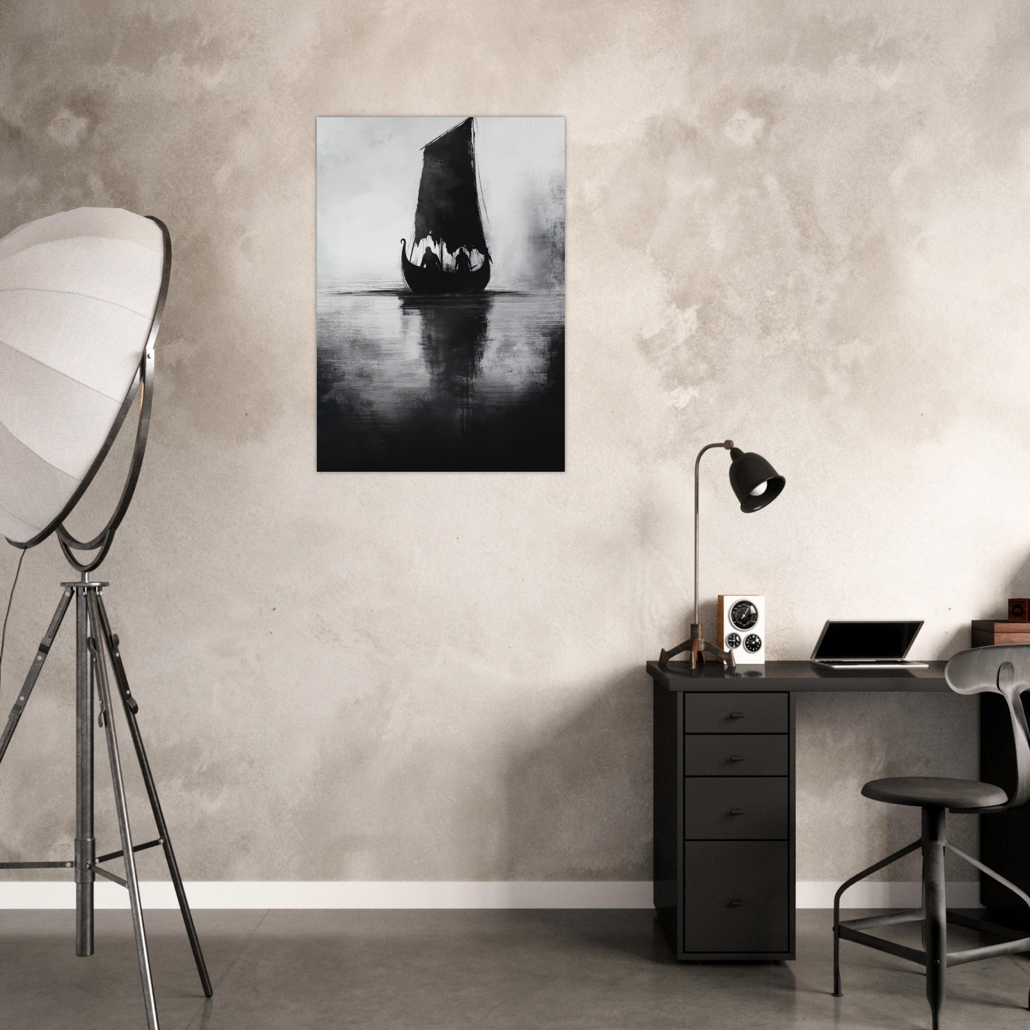 Aluminum Print Portrait - The Ghostly Viking Longship Dark Nordic Ink Met 4 - Shop Ai Art WebShop - Digital Art online Store