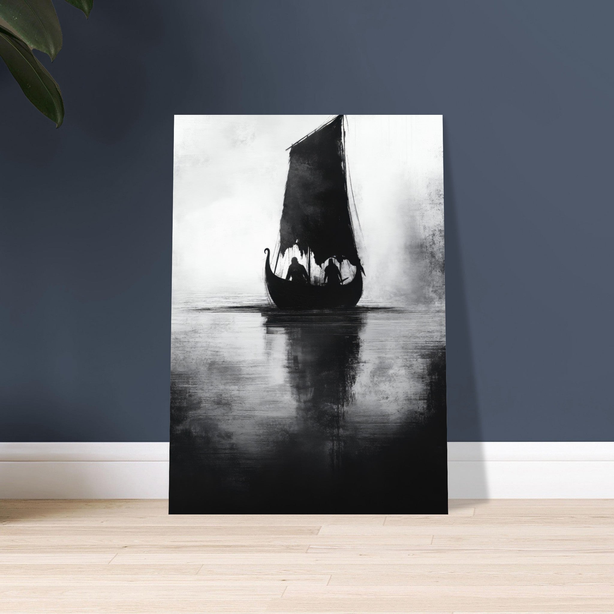 Aluminum Print Portrait - The Ghostly Viking Longship Dark Nordic Ink Met 4 - Shop Ai Art WebShop - Digital Art online Store