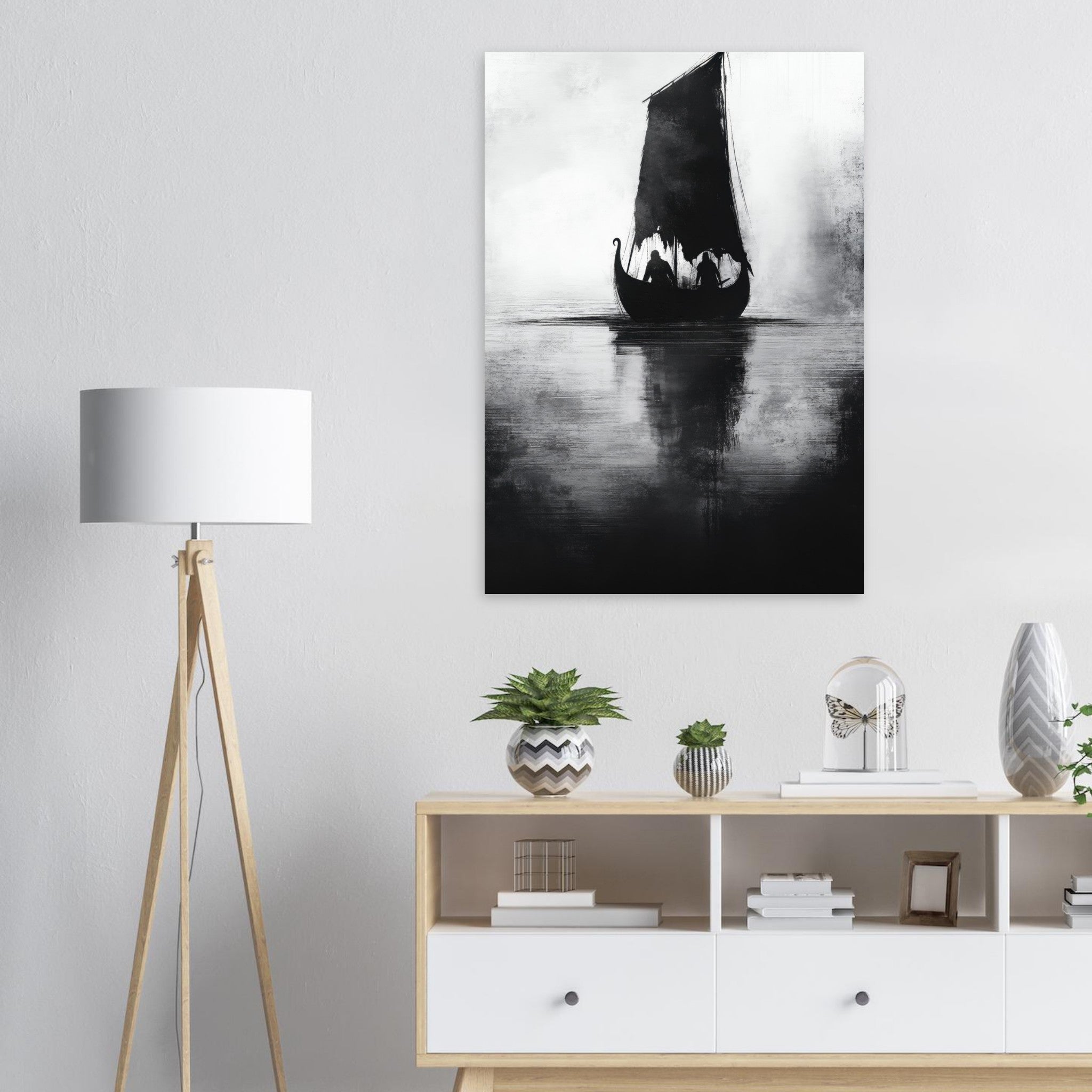 Aluminum Print Portrait - The Ghostly Viking Longship Dark Nordic Ink Met 4 - Shop Ai Art WebShop - Digital Art online Store