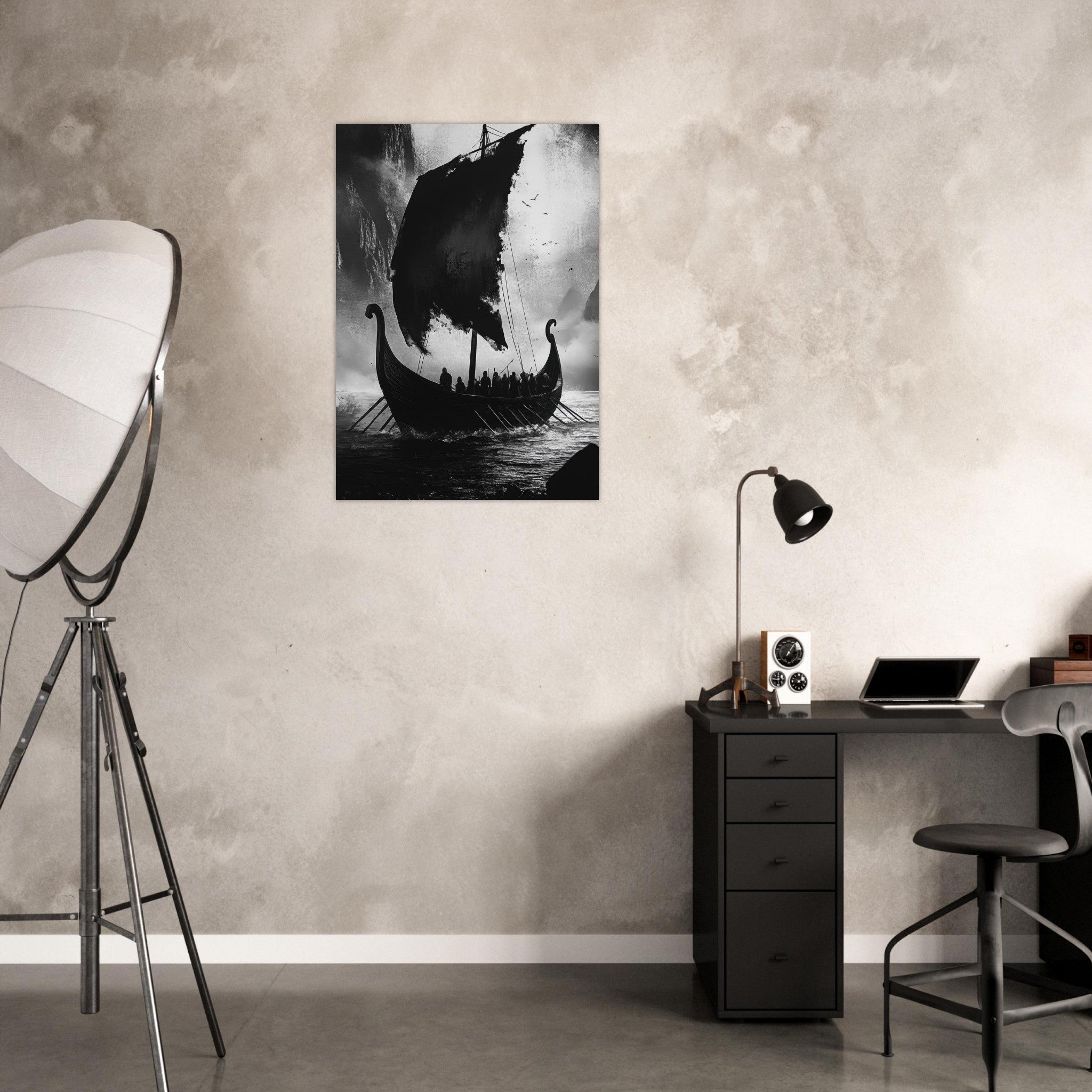 Aluminum Print Portrait - The Ghostly Viking Longship Dark Nordic Ink Met - Shop Ai Art WebShop - Digital Art online Store