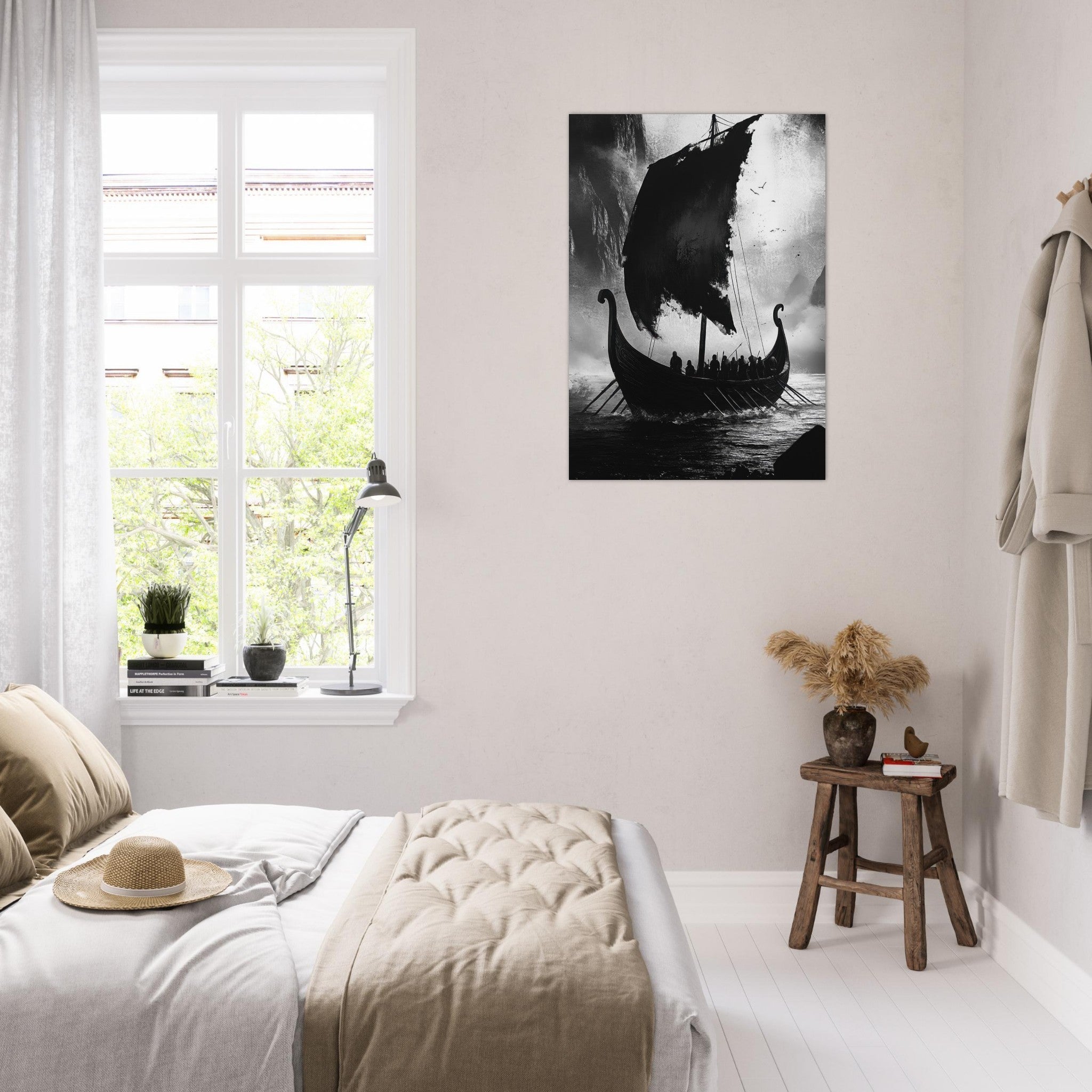 Aluminum Print Portrait - The Ghostly Viking Longship Dark Nordic Ink Met - Shop Ai Art WebShop - Digital Art online Store