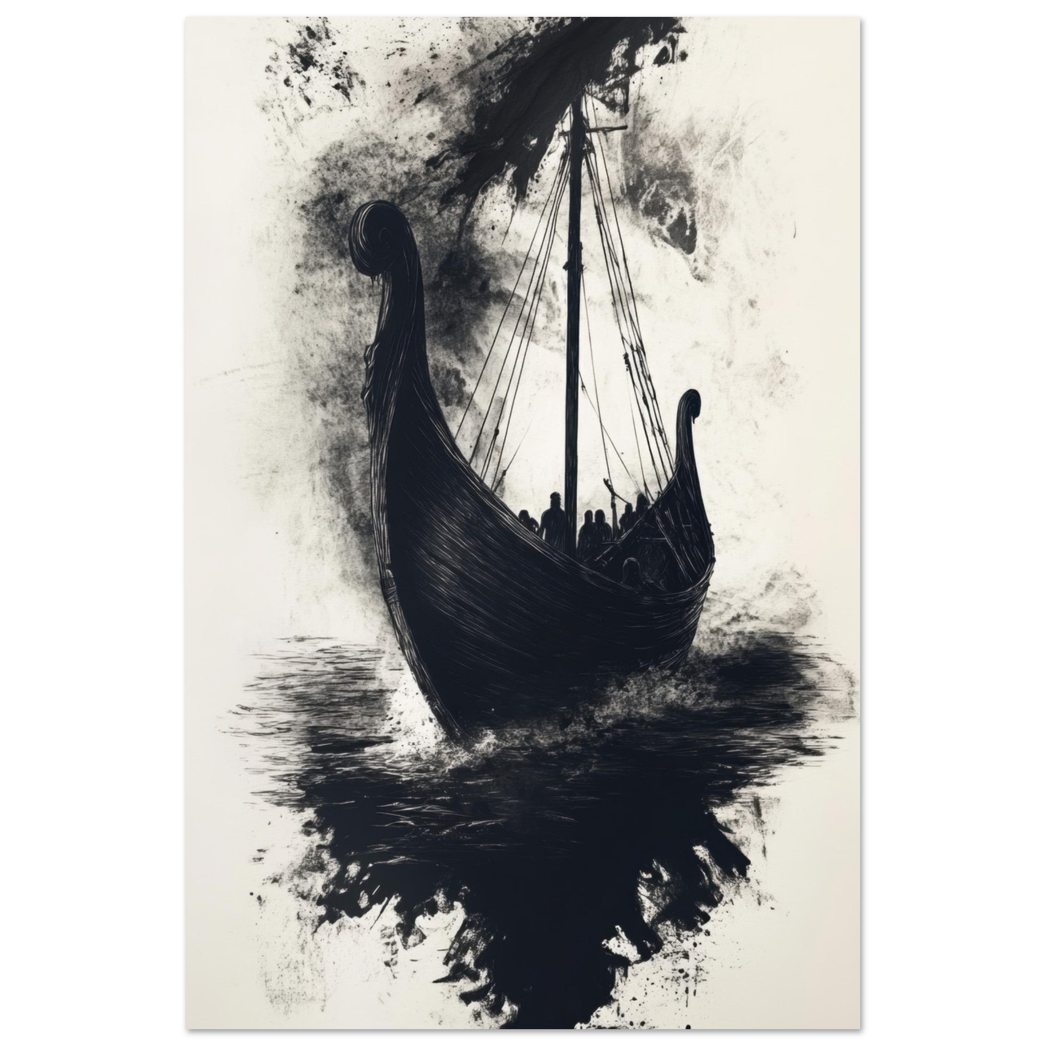 Aluminum Print Portrait - The Ghostly Viking Longship Dark Nordic Ink Met 5 - Shop Ai Art WebShop - Digital Art online Store