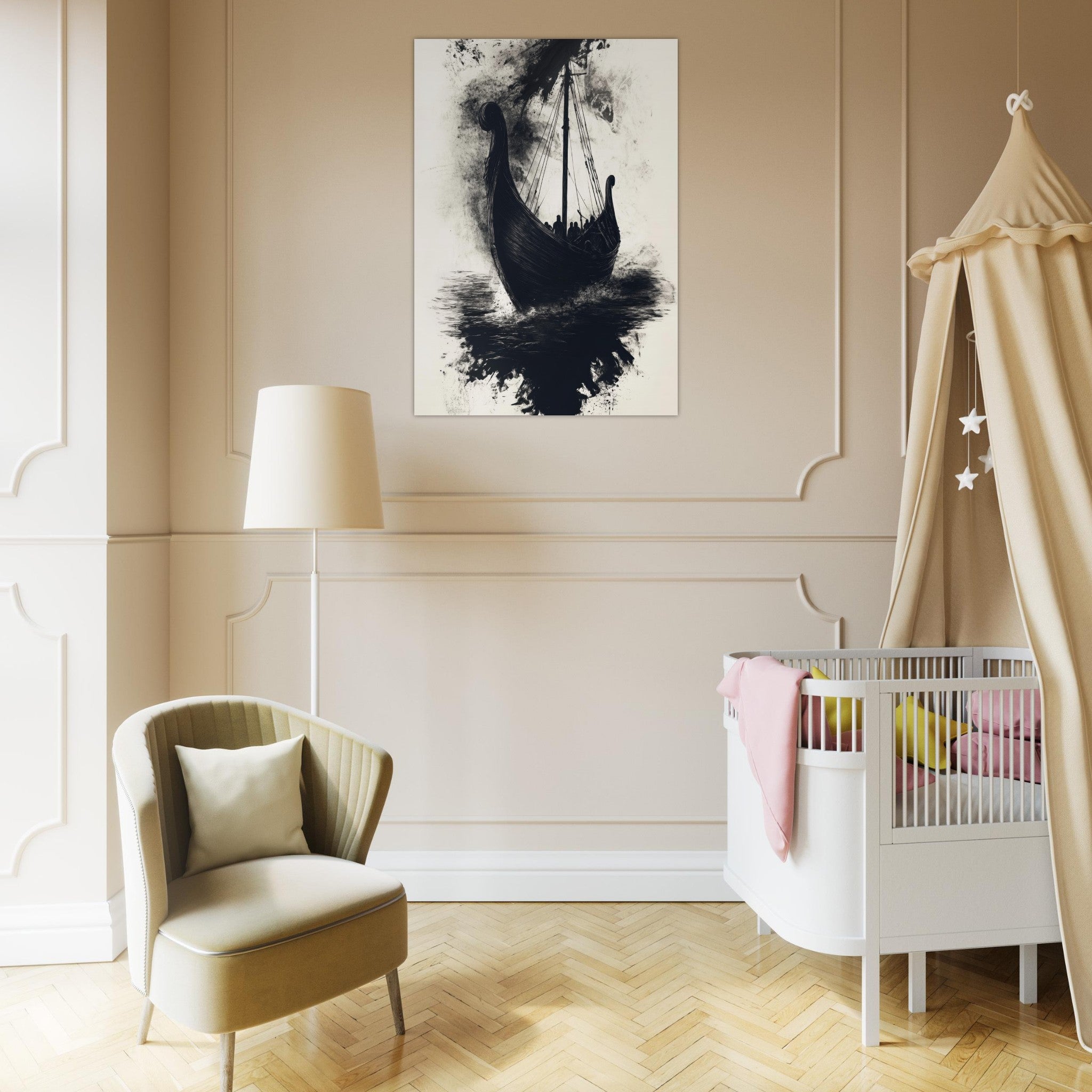 Aluminum Print Portrait - The Ghostly Viking Longship Dark Nordic Ink Met 5 - Shop Ai Art WebShop - Digital Art online Store