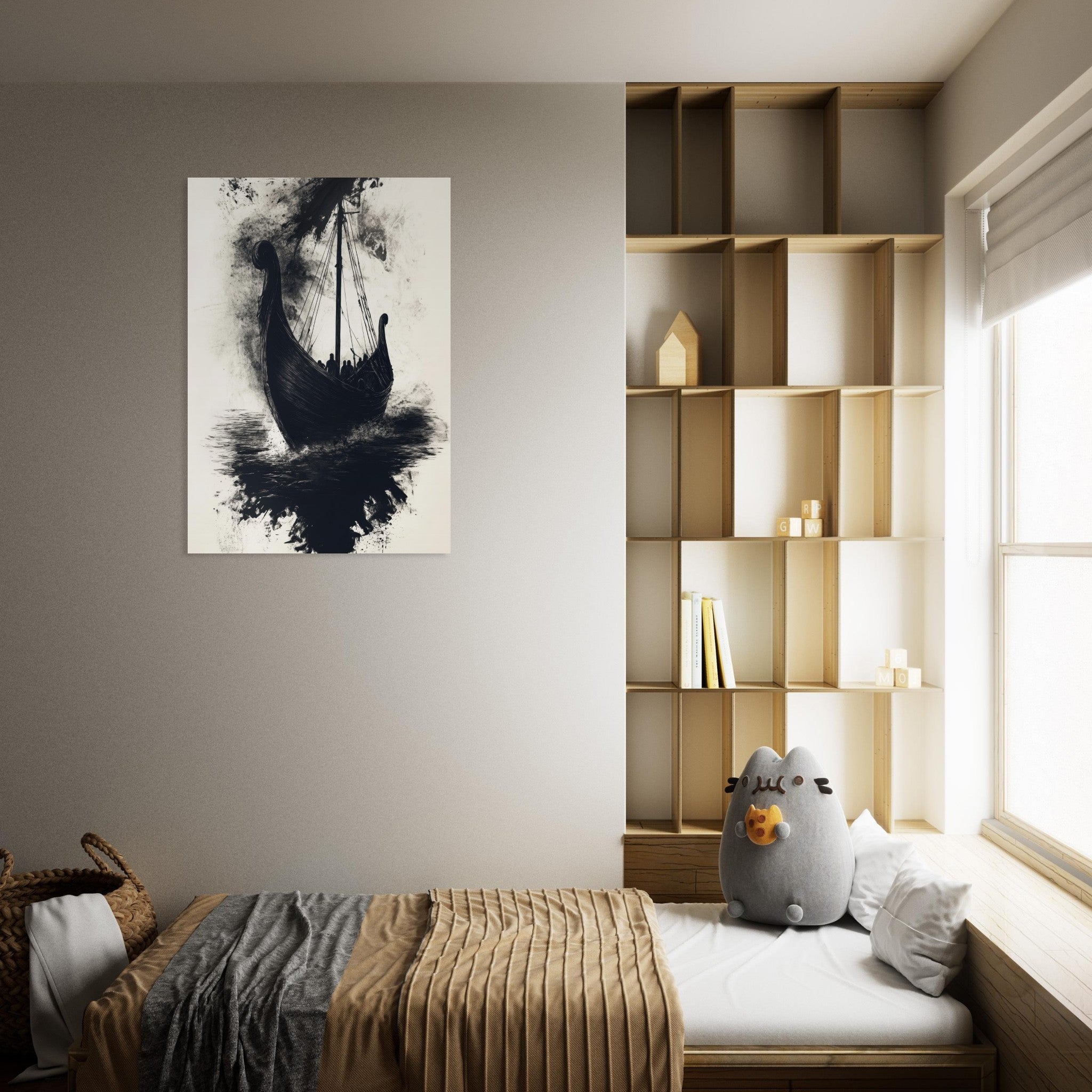 Aluminum Print Portrait - The Ghostly Viking Longship Dark Nordic Ink Met 5 - Shop Ai Art WebShop - Digital Art online Store