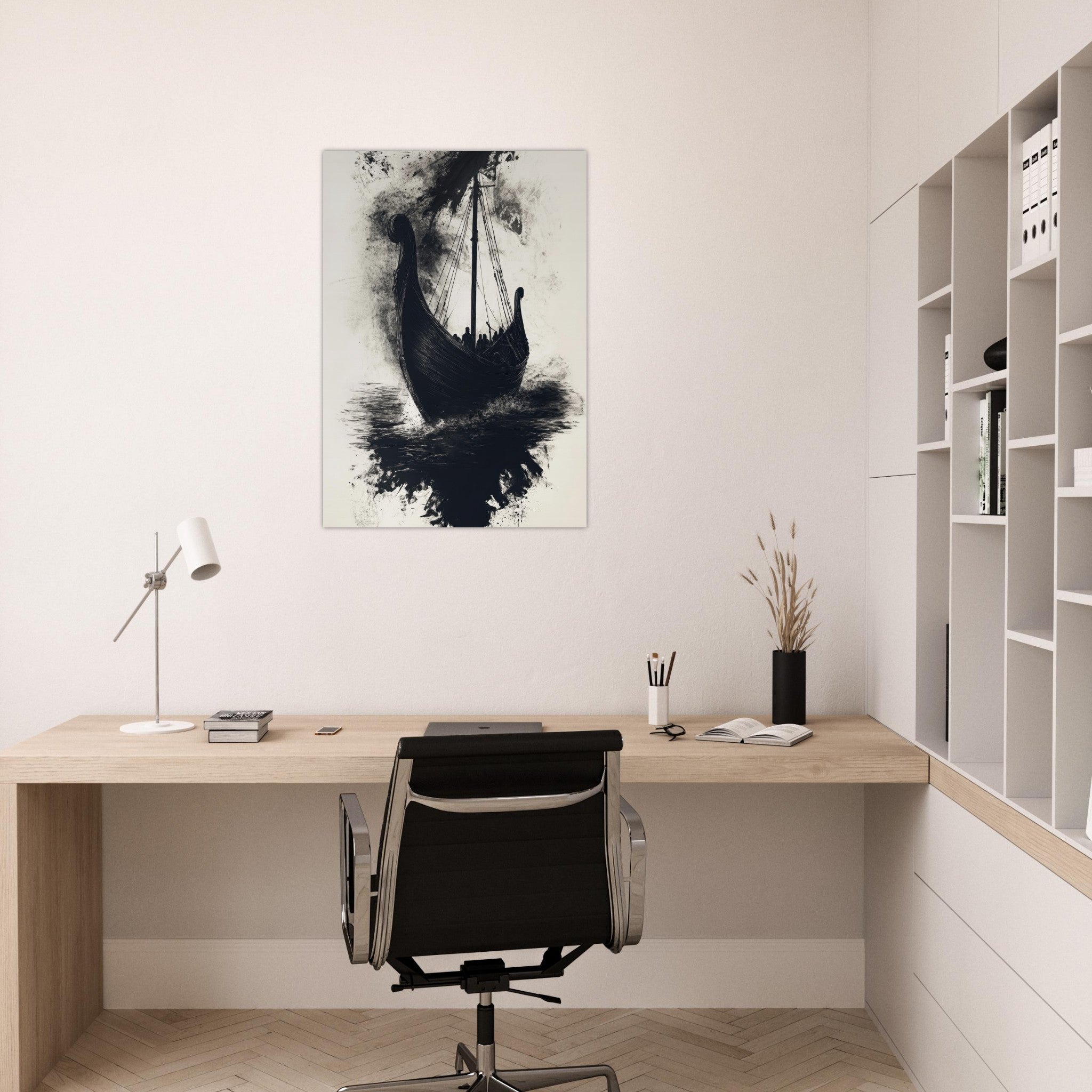 Aluminum Print Portrait - The Ghostly Viking Longship Dark Nordic Ink Met 5 - Shop Ai Art WebShop - Digital Art online Store