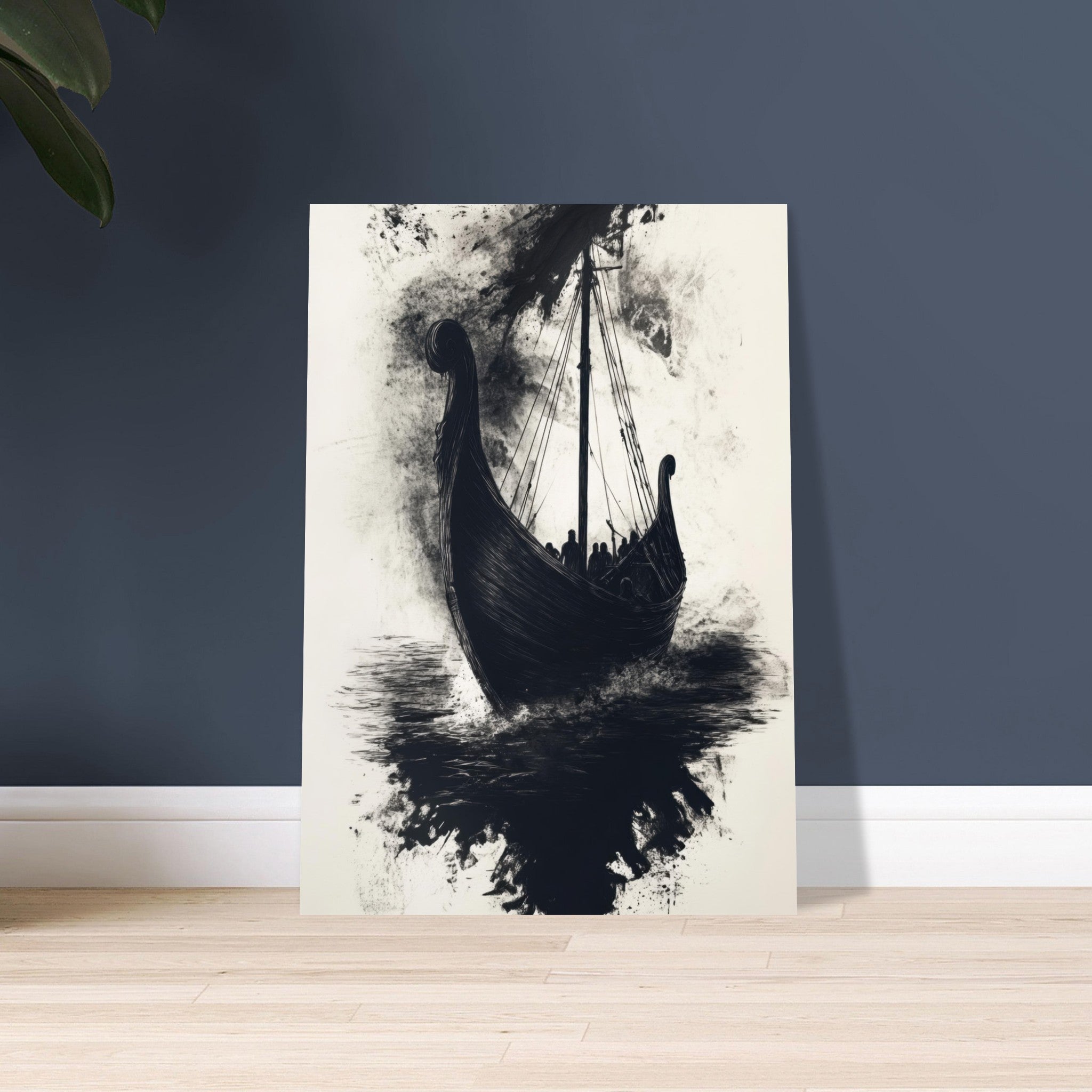 Aluminum Print Portrait - The Ghostly Viking Longship Dark Nordic Ink Met 5 - Shop Ai Art WebShop - Digital Art online Store