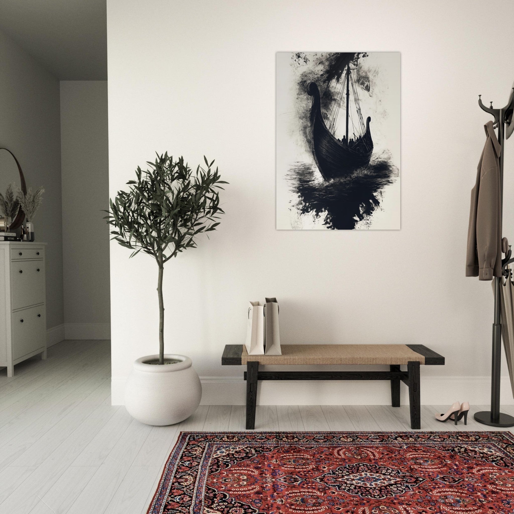 Aluminum Print Portrait - The Ghostly Viking Longship Dark Nordic Ink Met 5 - Shop Ai Art WebShop - Digital Art online Store