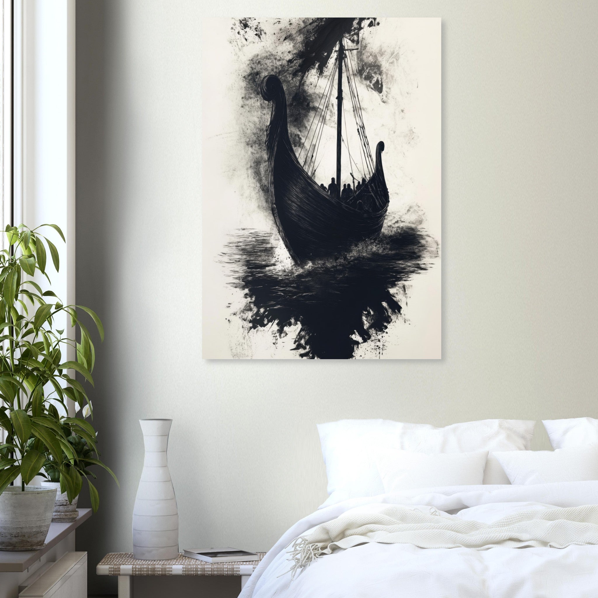 Aluminum Print Portrait - The Ghostly Viking Longship Dark Nordic Ink Met 5 - Shop Ai Art WebShop - Digital Art online Store