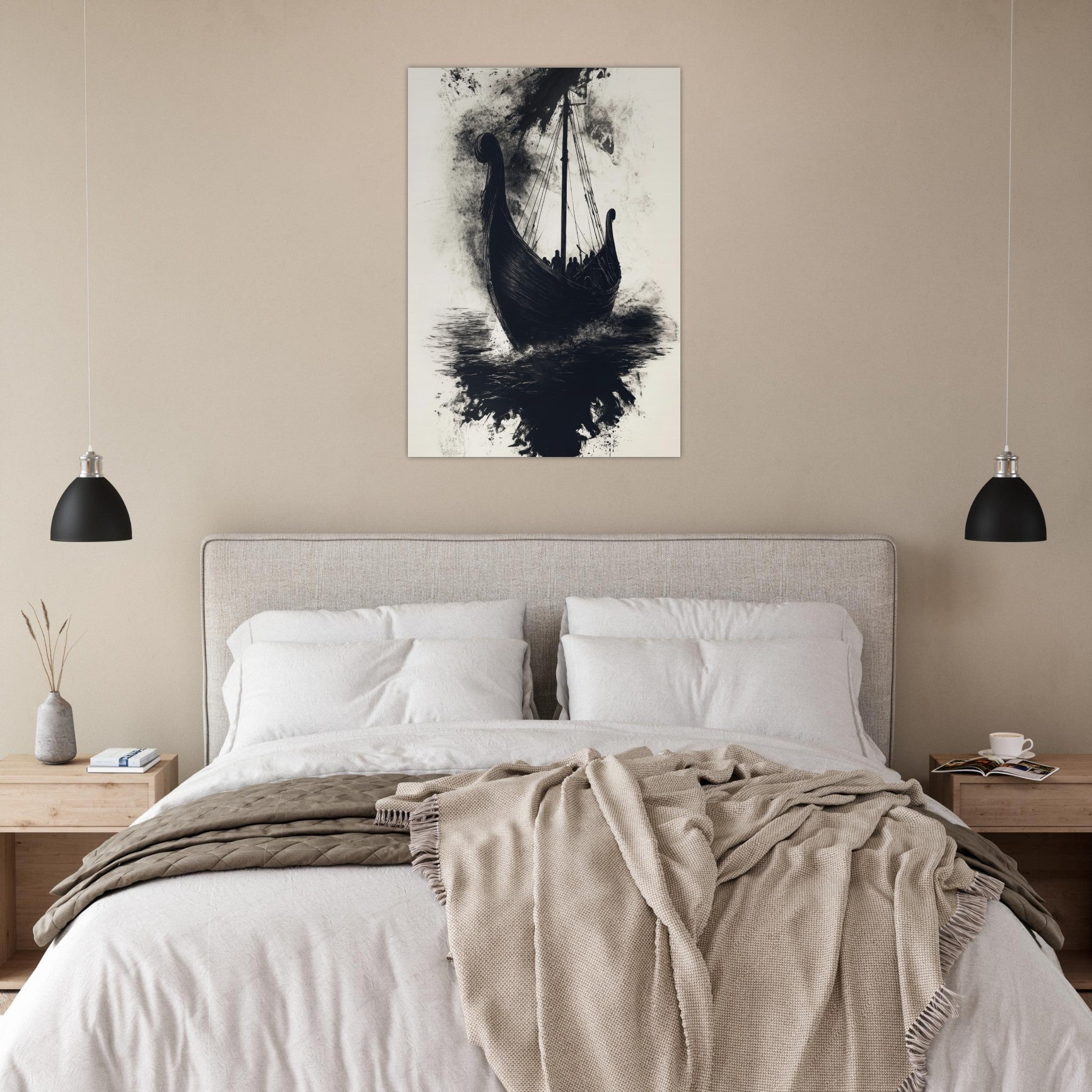 Aluminum Print Portrait - The Ghostly Viking Longship Dark Nordic Ink Met 5 - Shop Ai Art WebShop - Digital Art online Store