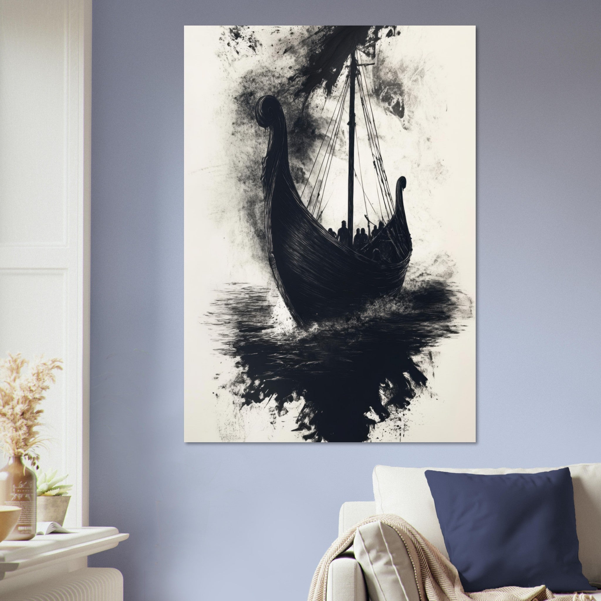 Aluminum Print Portrait - The Ghostly Viking Longship Dark Nordic Ink Met 5 - Shop Ai Art WebShop - Digital Art online Store