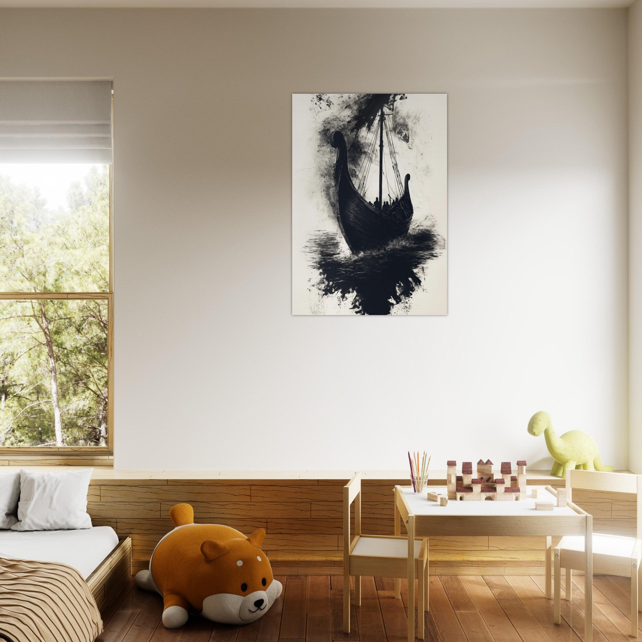 Aluminum Print Portrait - The Ghostly Viking Longship Dark Nordic Ink Met 5 - Shop Ai Art WebShop - Digital Art online Store