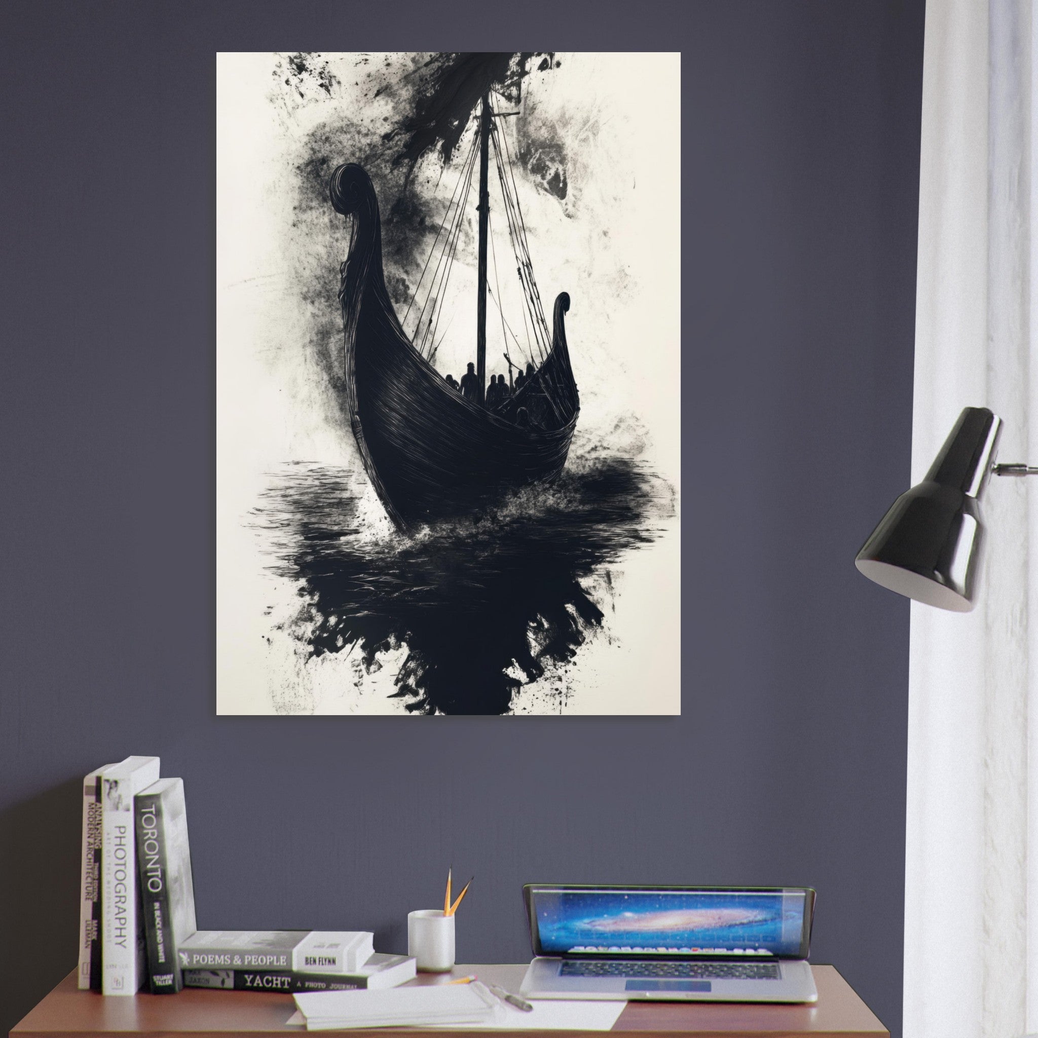 Aluminum Print Portrait - The Ghostly Viking Longship Dark Nordic Ink Met 5 - Shop Ai Art WebShop - Digital Art online Store
