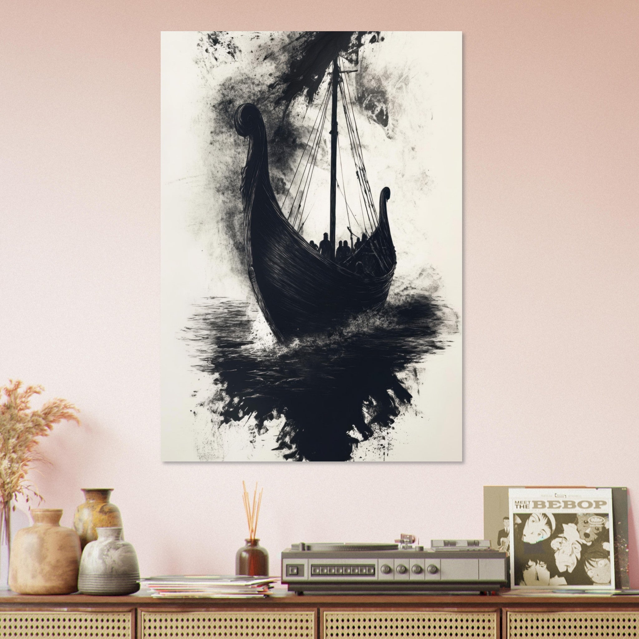 Aluminum Print Portrait - The Ghostly Viking Longship Dark Nordic Ink Met 5 - Shop Ai Art WebShop - Digital Art online Store