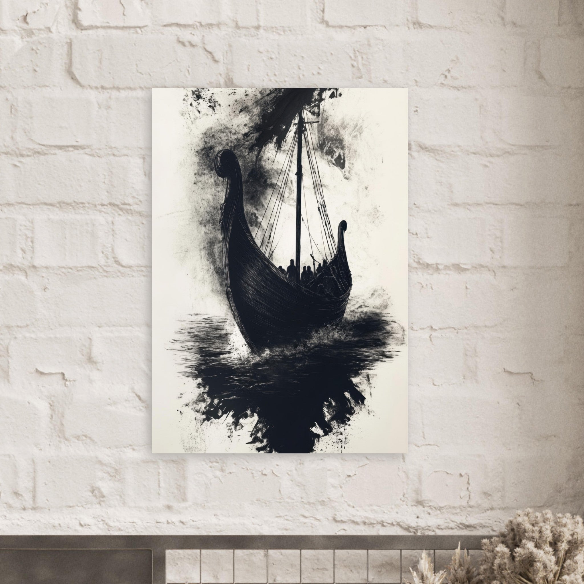 Aluminum Print Portrait - The Ghostly Viking Longship Dark Nordic Ink Met 5 - Shop Ai Art WebShop - Digital Art online Store