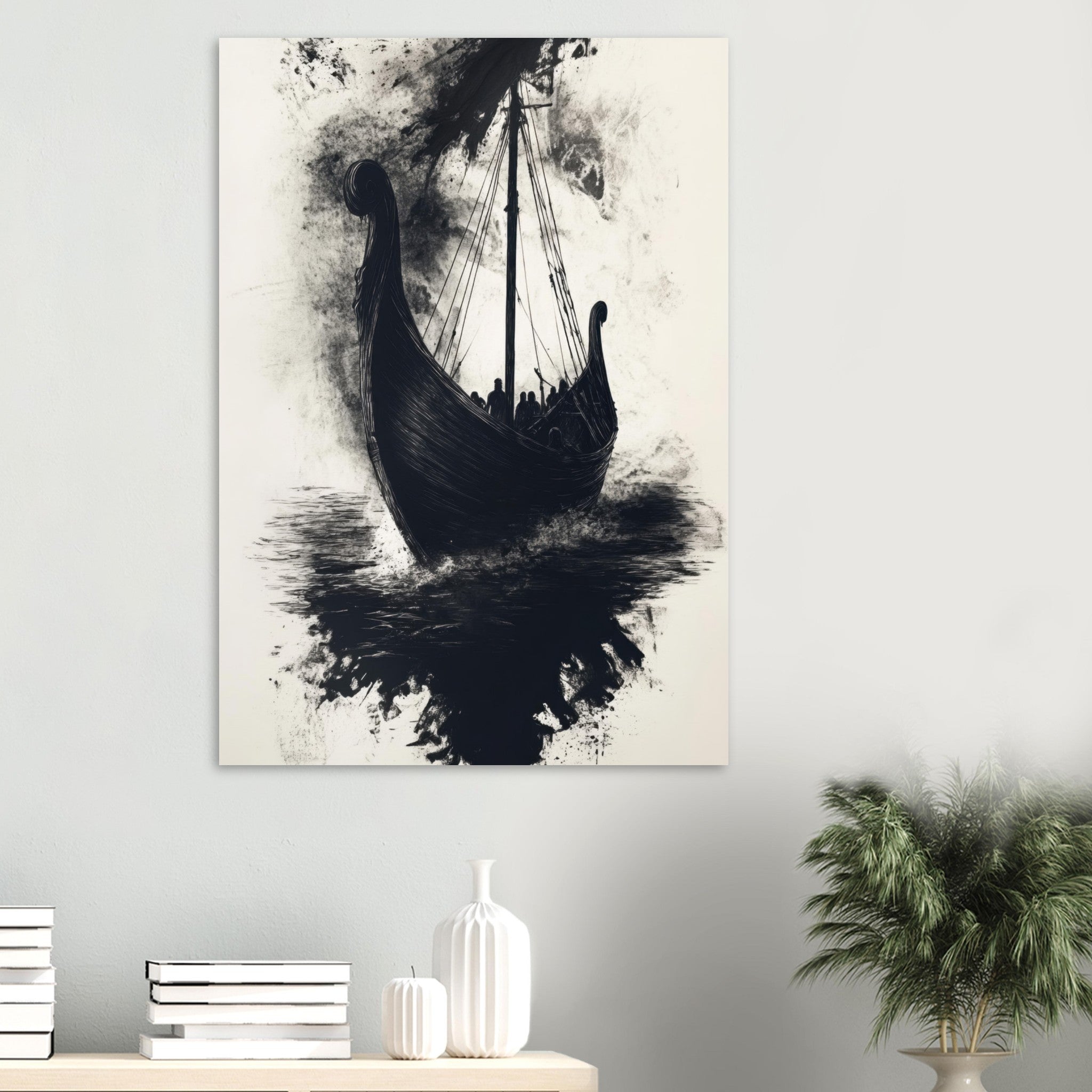 Aluminum Print Portrait - The Ghostly Viking Longship Dark Nordic Ink Met 5 - Shop Ai Art WebShop - Digital Art online Store