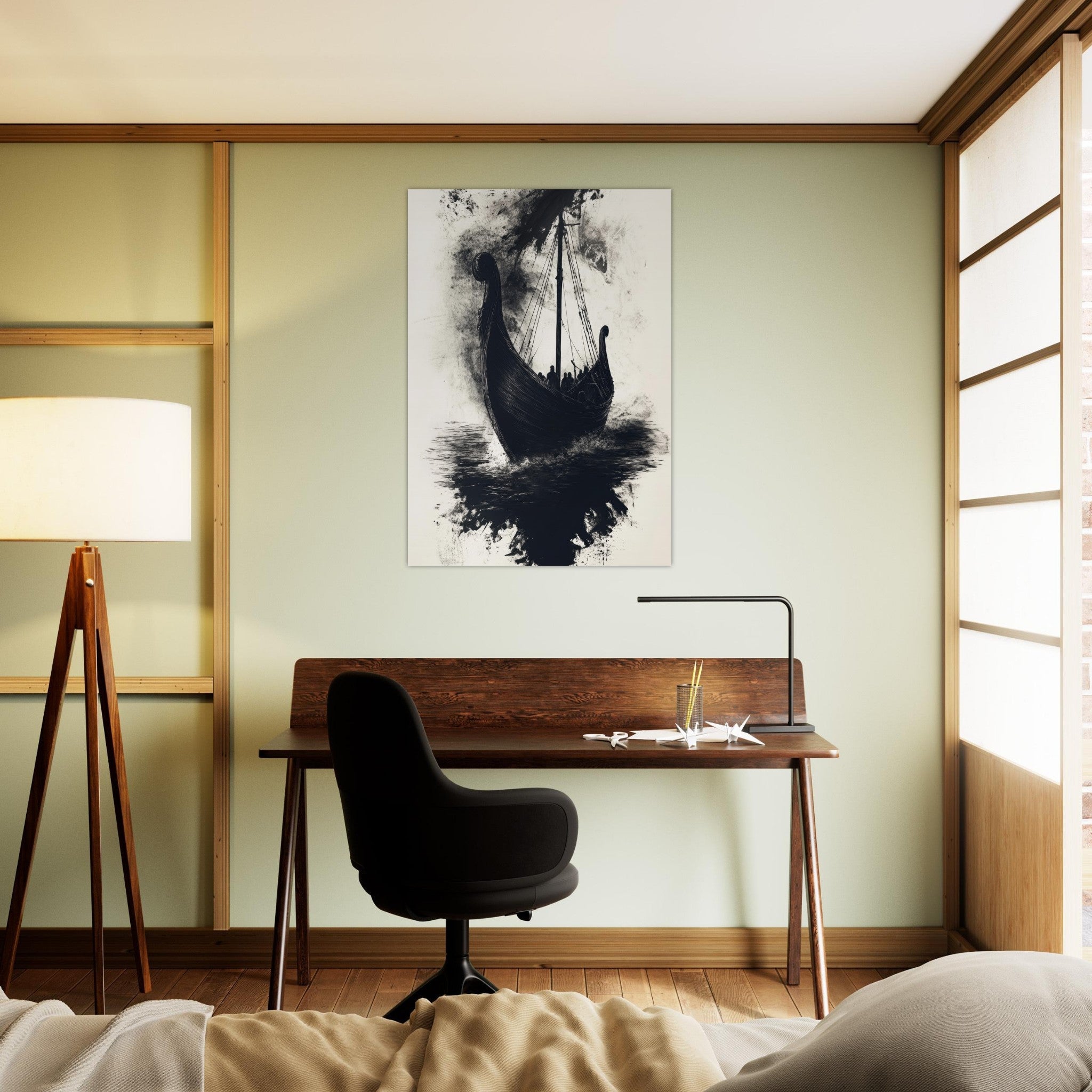 Aluminum Print Portrait - The Ghostly Viking Longship Dark Nordic Ink Met 5 - Shop Ai Art WebShop - Digital Art online Store