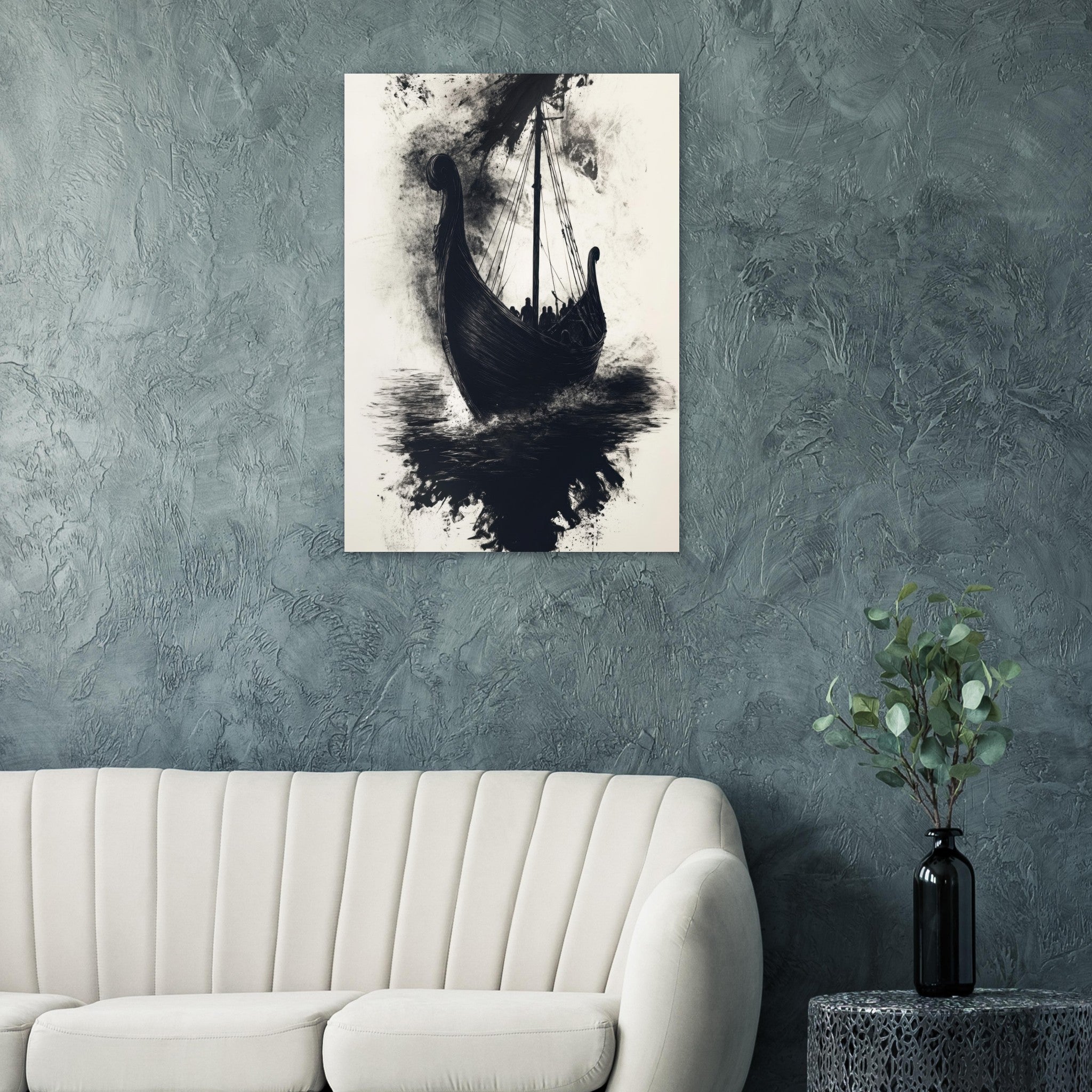 Aluminum Print Portrait - The Ghostly Viking Longship Dark Nordic Ink Met 5 - Shop Ai Art WebShop - Digital Art online Store