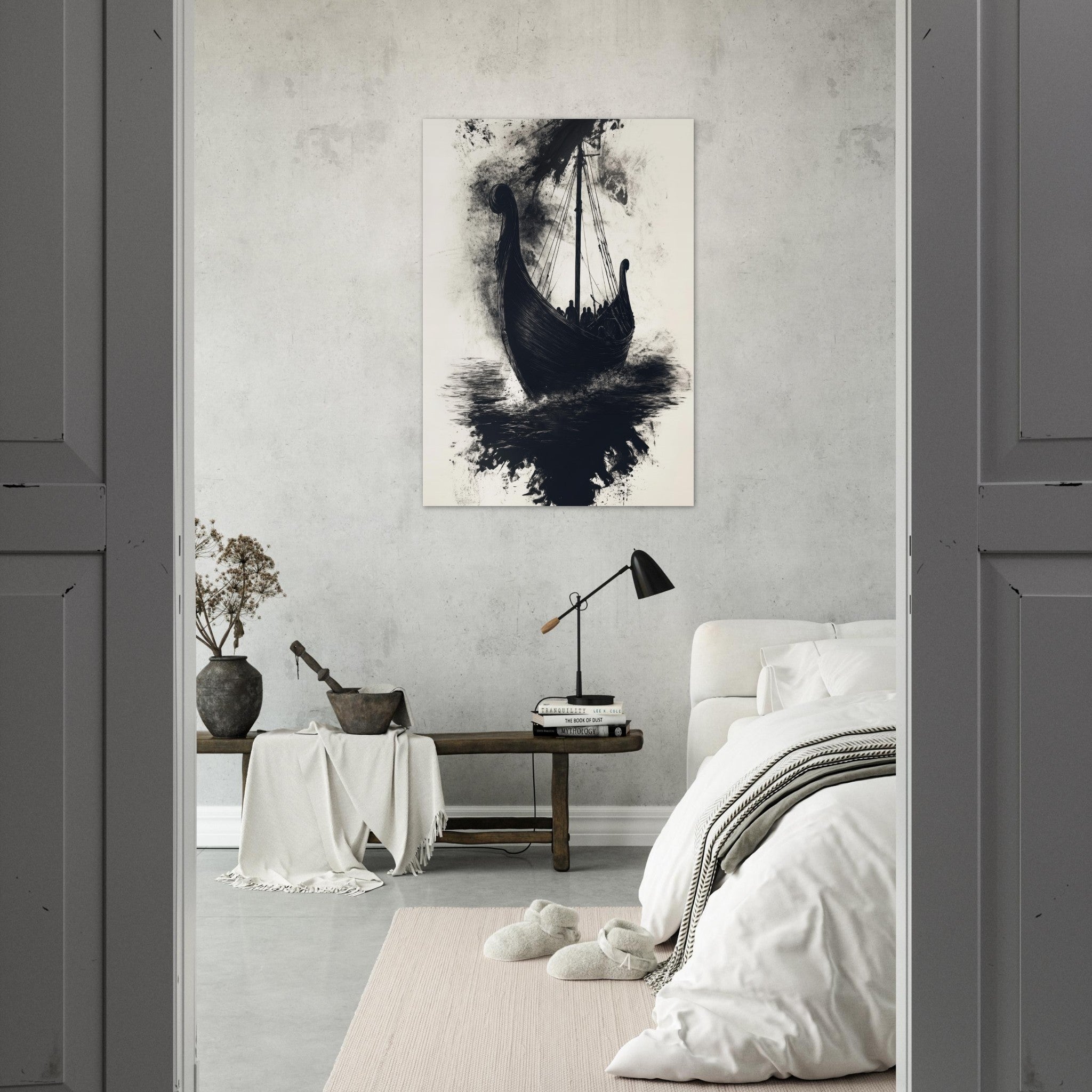 Aluminum Print Portrait - The Ghostly Viking Longship Dark Nordic Ink Met 5 - Shop Ai Art WebShop - Digital Art online Store