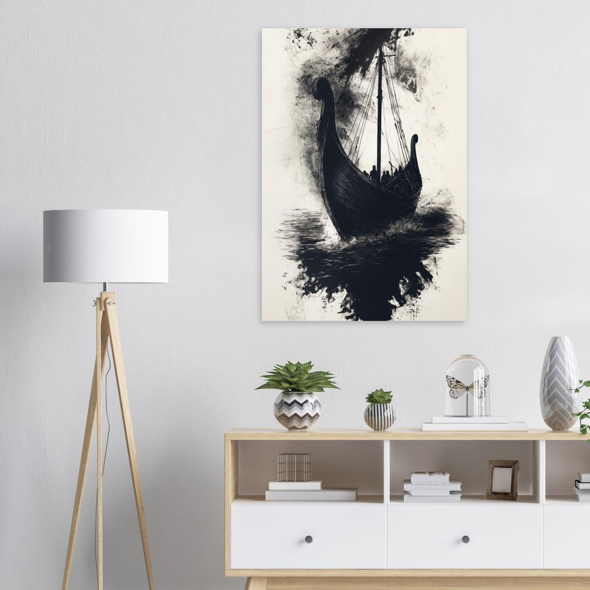 Aluminum Print Portrait - The Ghostly Viking Longship Dark Nordic Ink Met 5 - Shop Ai Art WebShop - Digital Art online Store