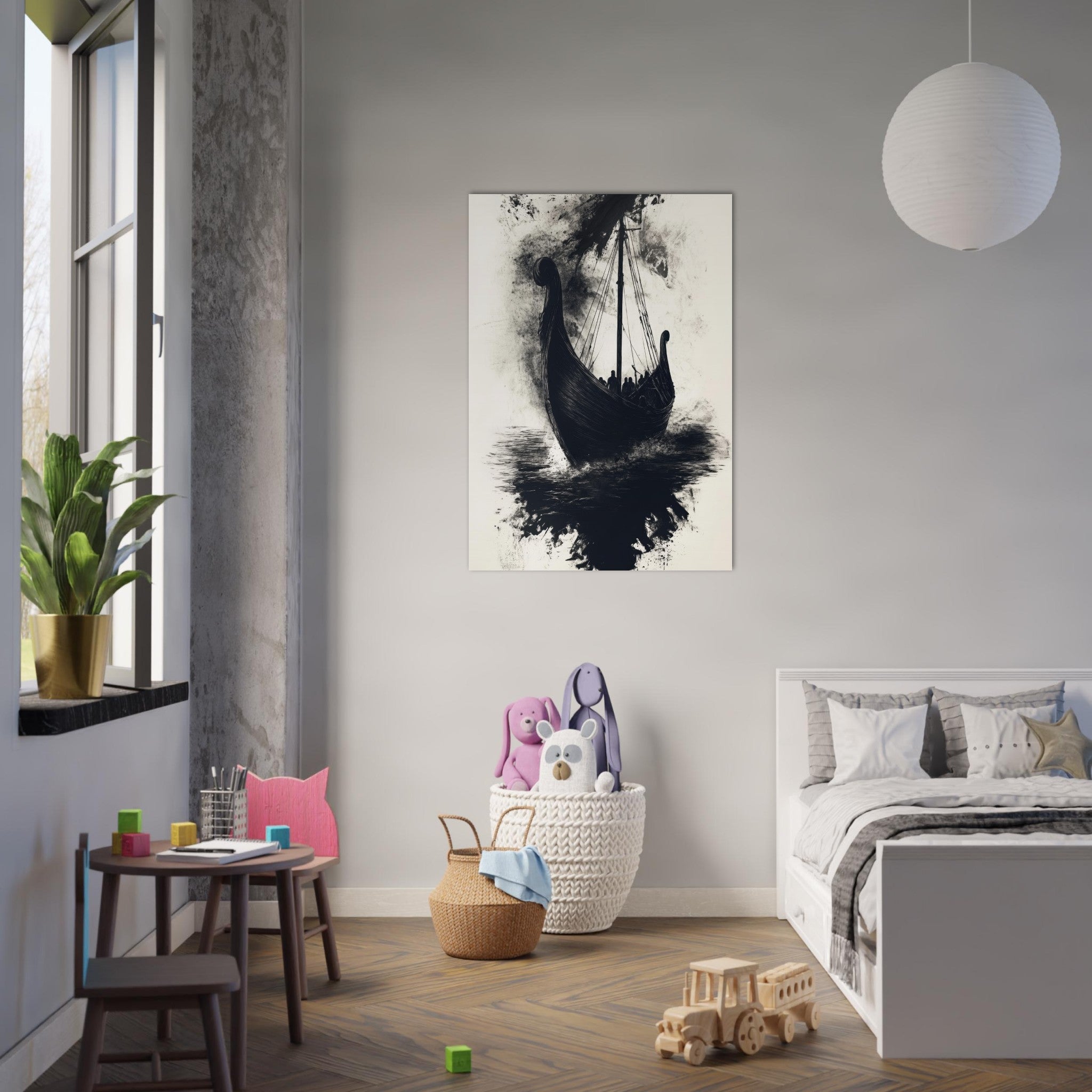 Aluminum Print Portrait - The Ghostly Viking Longship Dark Nordic Ink Met 5 - Shop Ai Art WebShop - Digital Art online Store