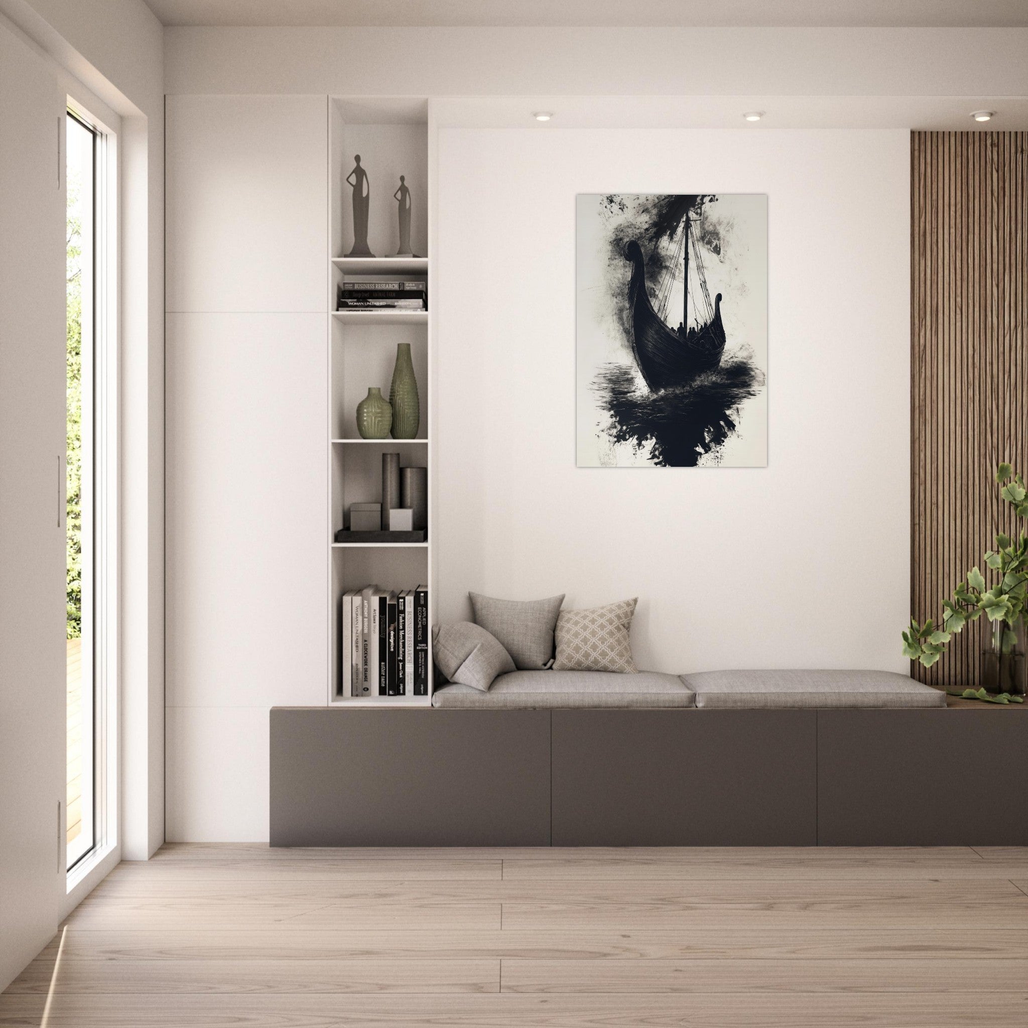 Aluminum Print Portrait - The Ghostly Viking Longship Dark Nordic Ink Met 5 - Shop Ai Art WebShop - Digital Art online Store