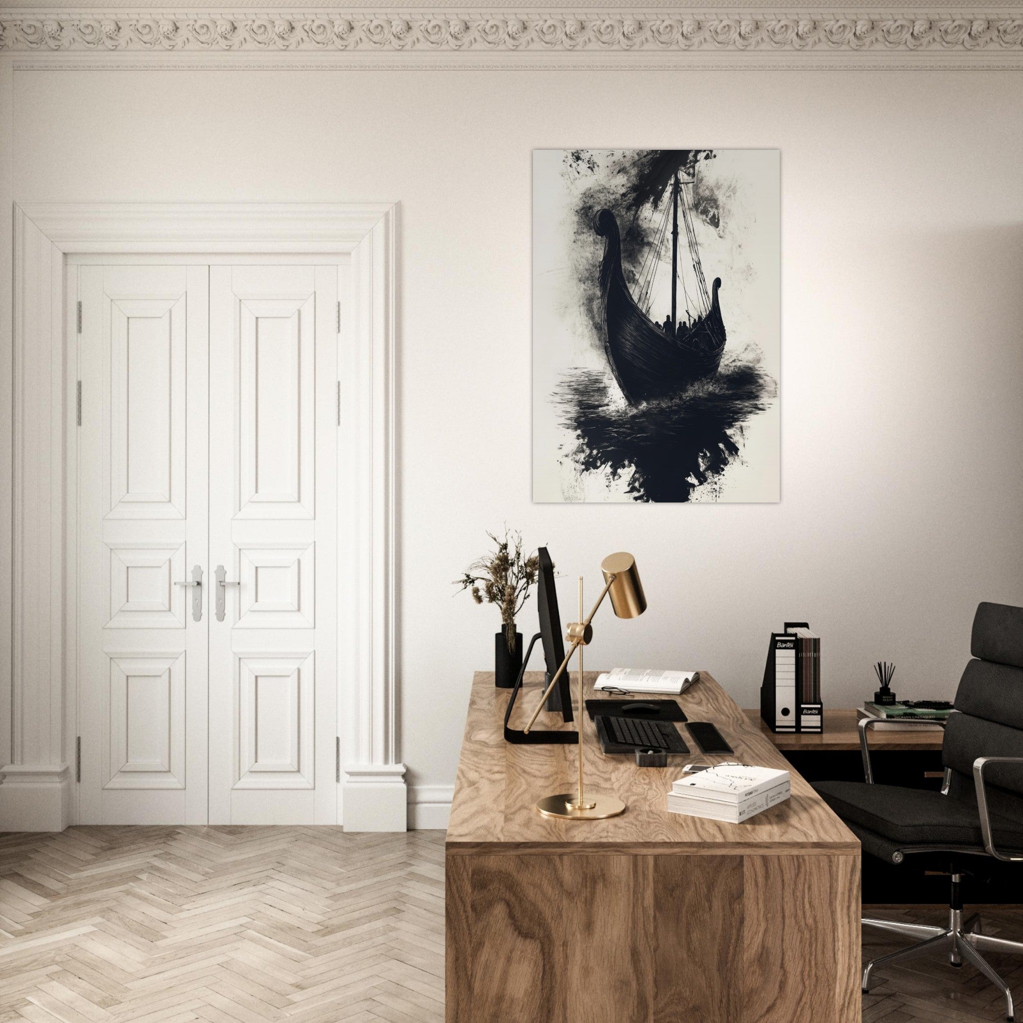 Aluminum Print Portrait - The Ghostly Viking Longship Dark Nordic Ink Met 5 - Shop Ai Art WebShop - Digital Art online Store