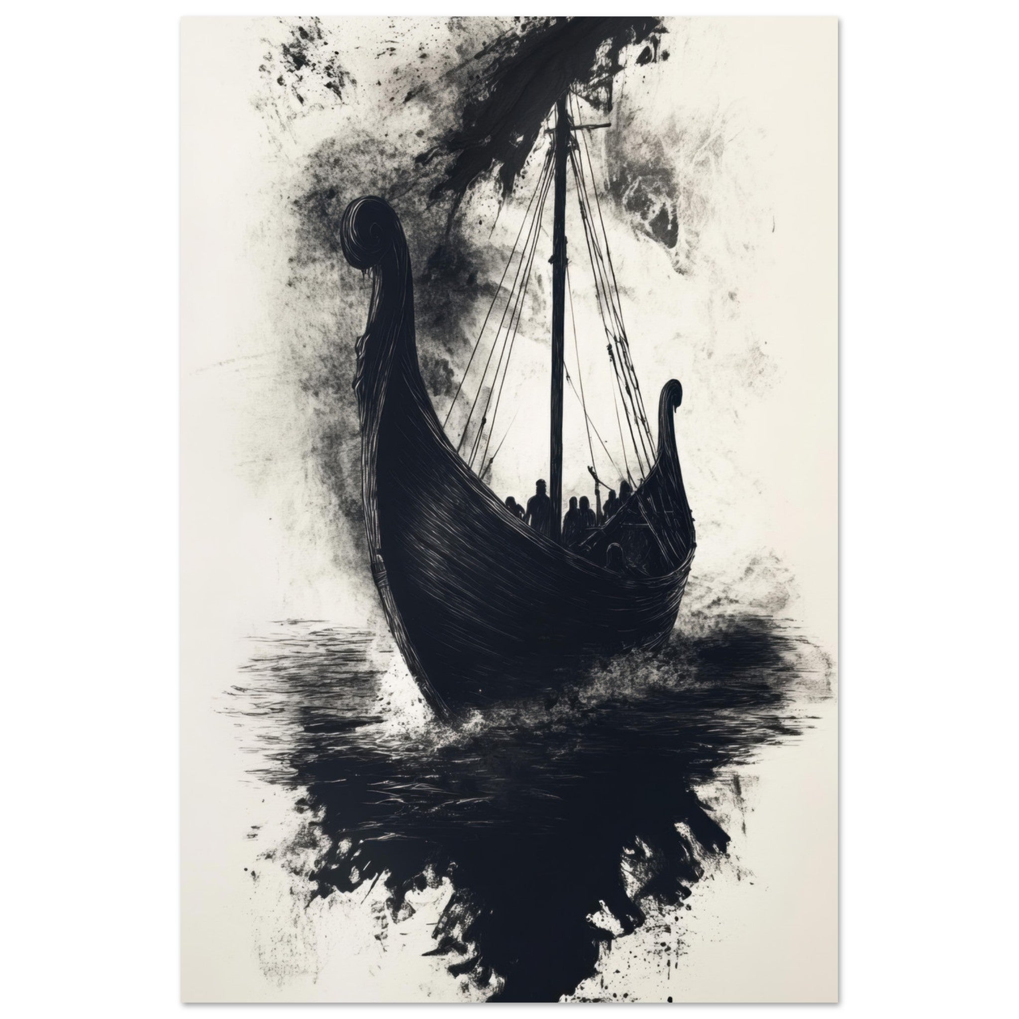 Aluminum Print Portrait - The Ghostly Viking Longship Dark Nordic Ink Met 5 - Shop Ai Art WebShop - Digital Art online Store