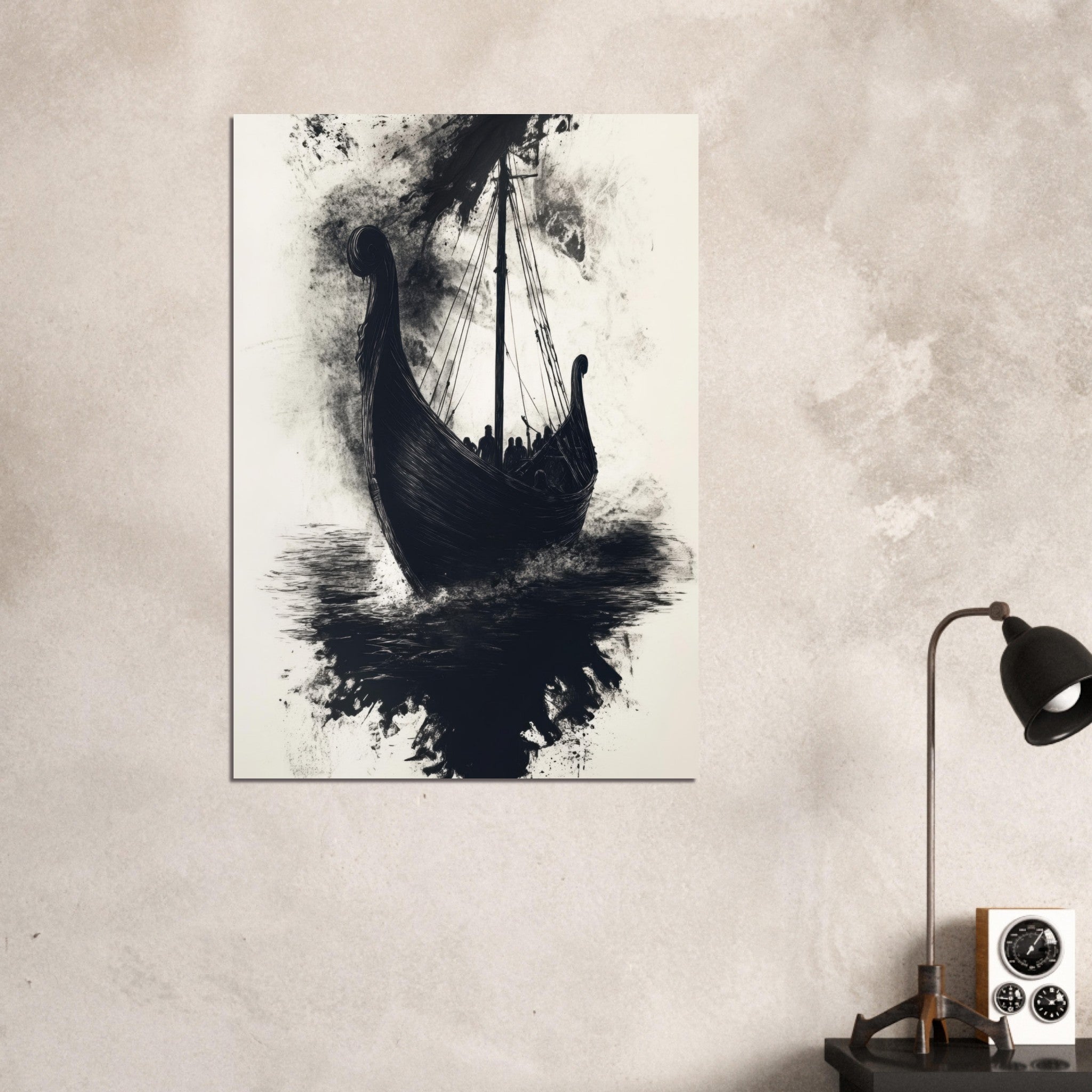 Aluminum Print Portrait - The Ghostly Viking Longship Dark Nordic Ink Met 5 - Shop Ai Art WebShop - Digital Art online Store