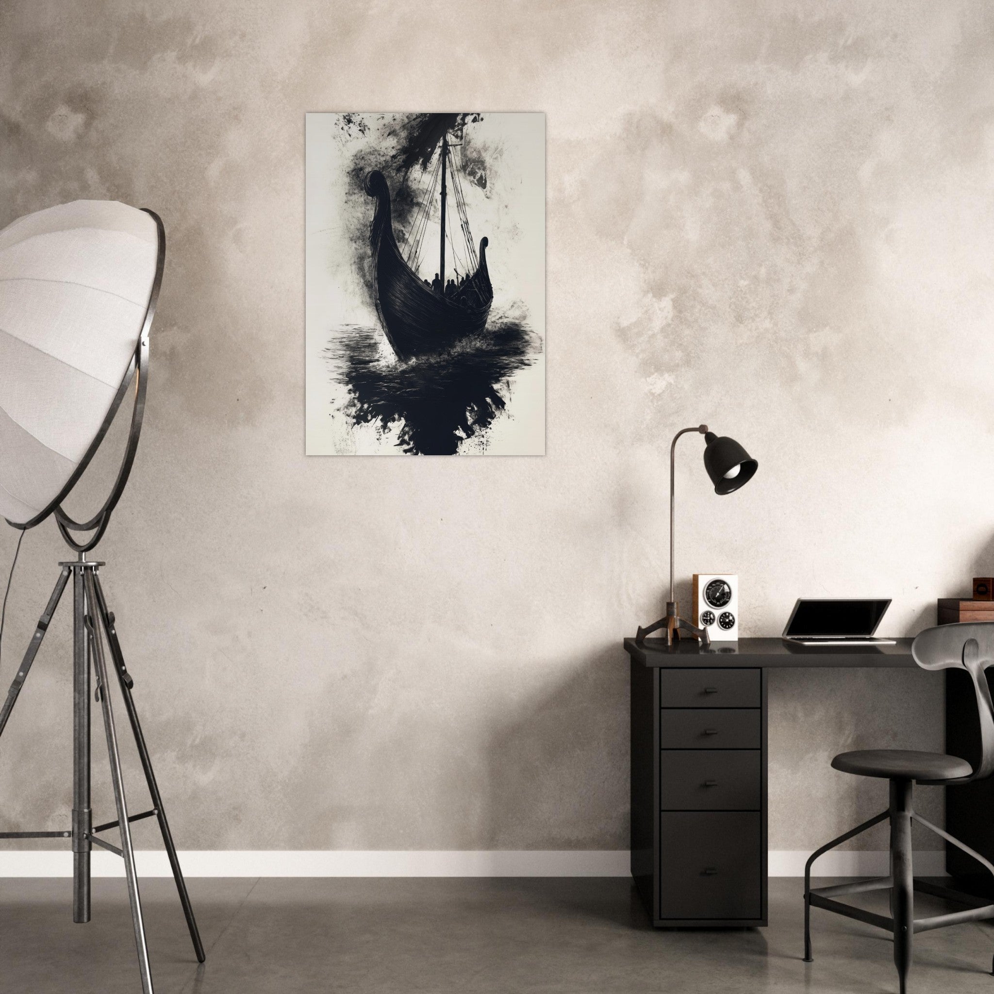 Aluminum Print Portrait - The Ghostly Viking Longship Dark Nordic Ink Met 5 - Shop Ai Art WebShop - Digital Art online Store