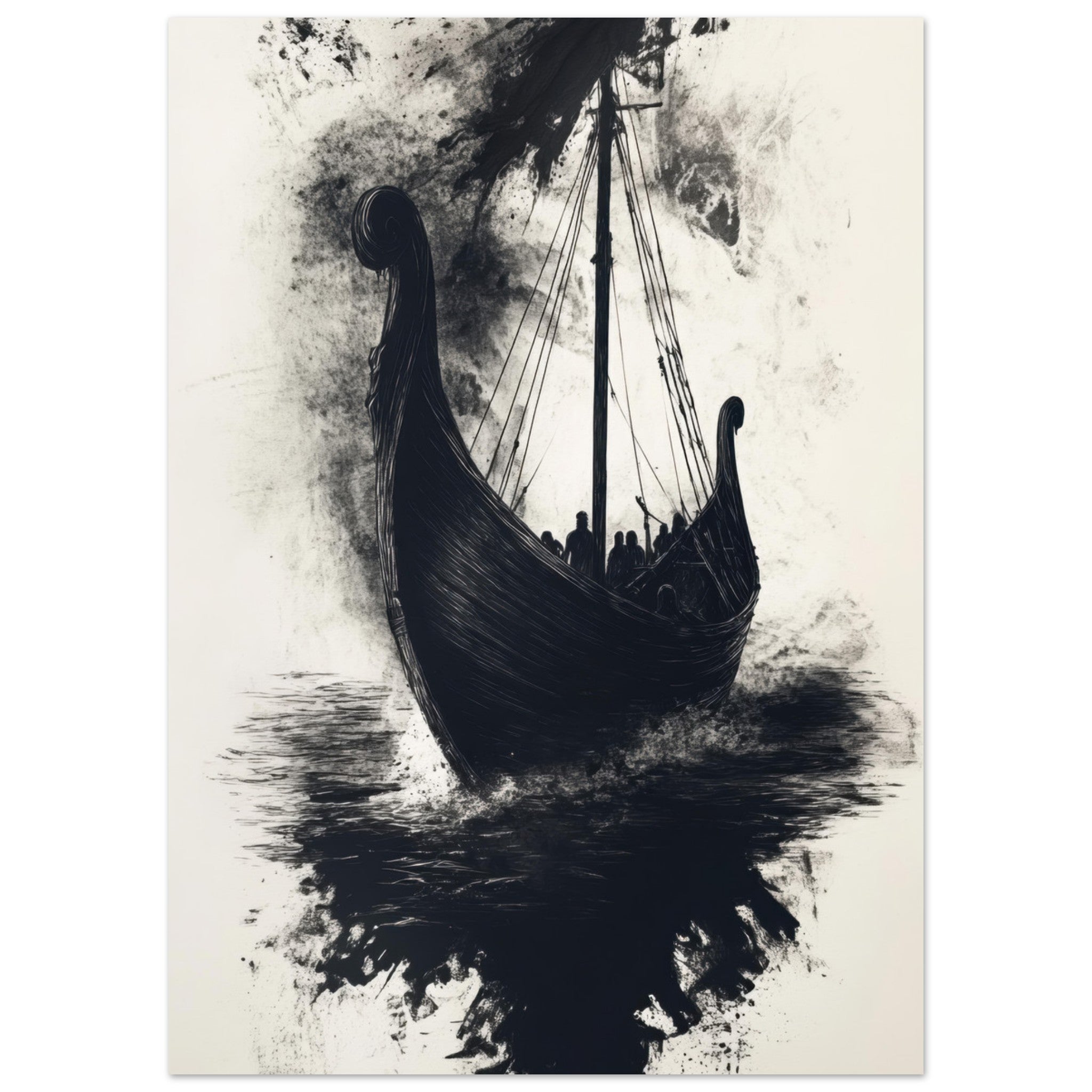 Aluminum Print Portrait - The Ghostly Viking Longship Dark Nordic Ink Met 5 - Shop Ai Art WebShop - Digital Art online Store