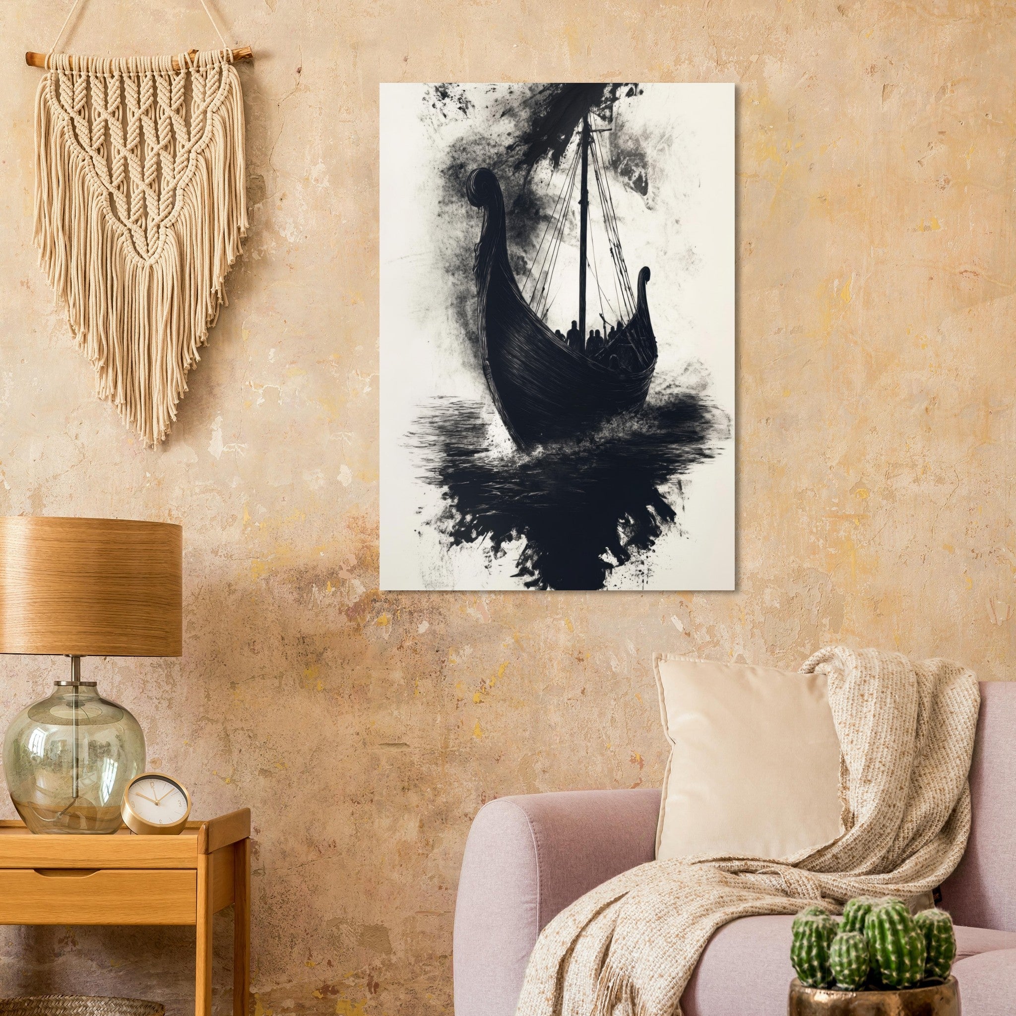 Aluminum Print Portrait - The Ghostly Viking Longship Dark Nordic Ink Met 5 - Shop Ai Art WebShop - Digital Art online Store