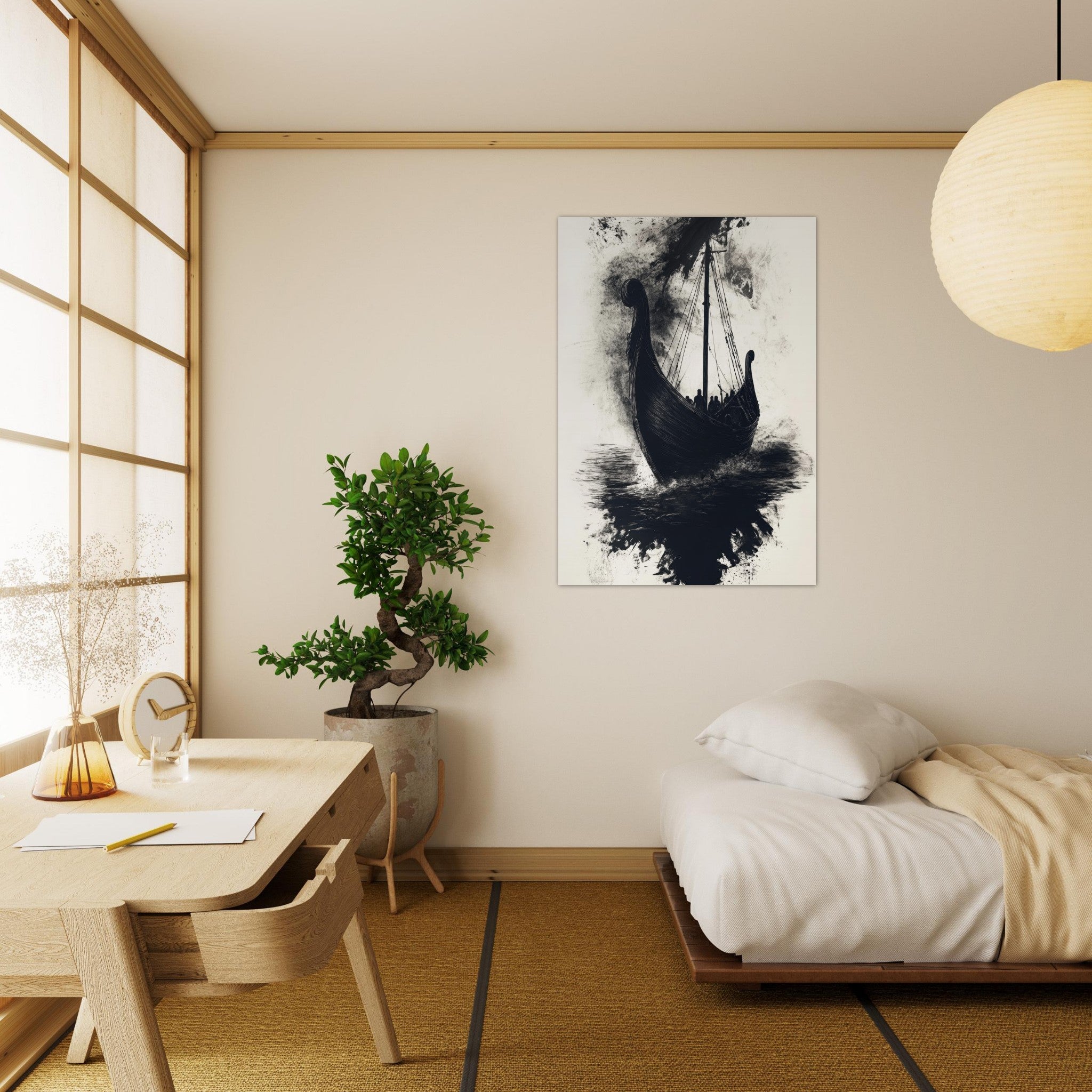 Aluminum Print Portrait - The Ghostly Viking Longship Dark Nordic Ink Met 5 - Shop Ai Art WebShop - Digital Art online Store