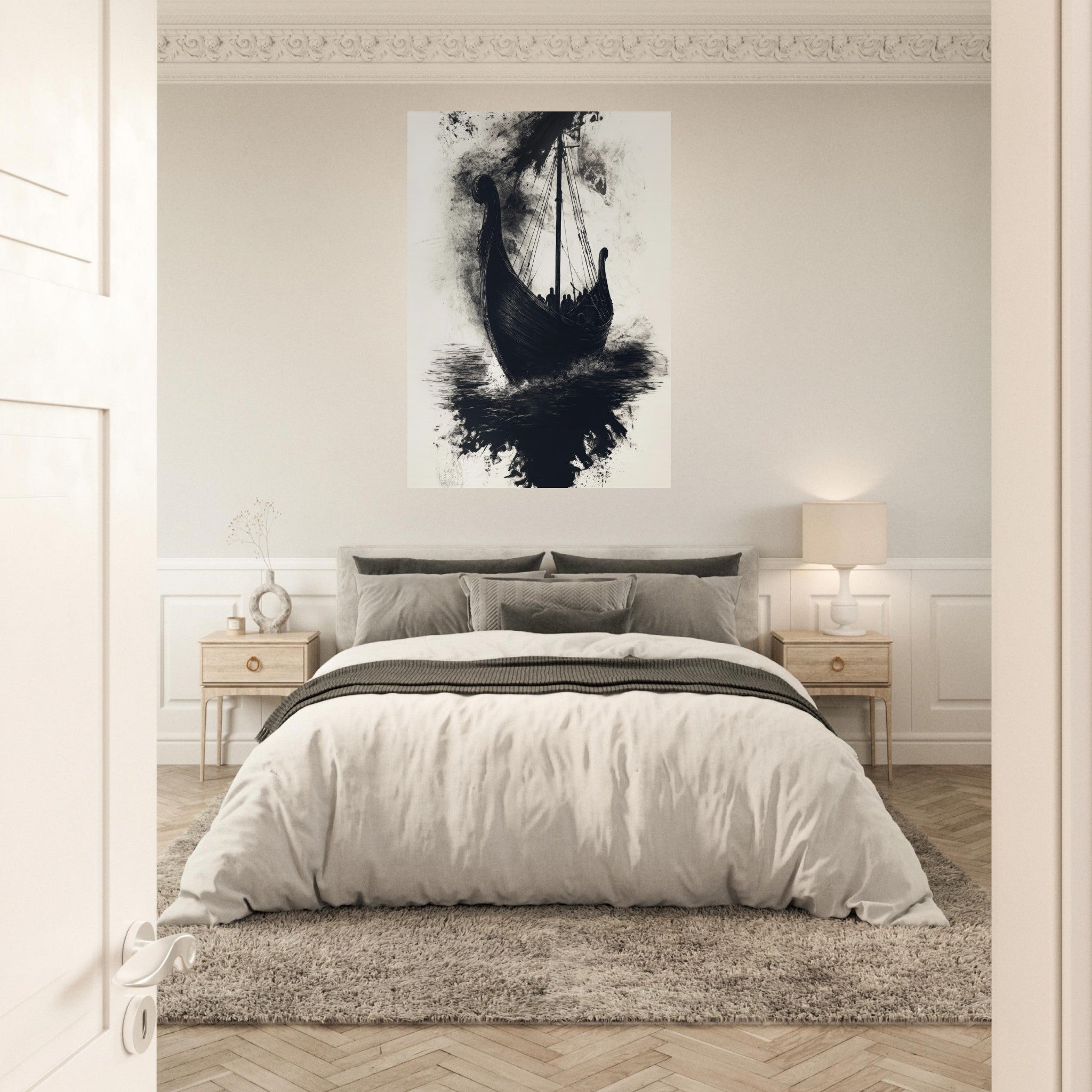 Aluminum Print Portrait - The Ghostly Viking Longship Dark Nordic Ink Met 5 - Shop Ai Art WebShop - Digital Art online Store