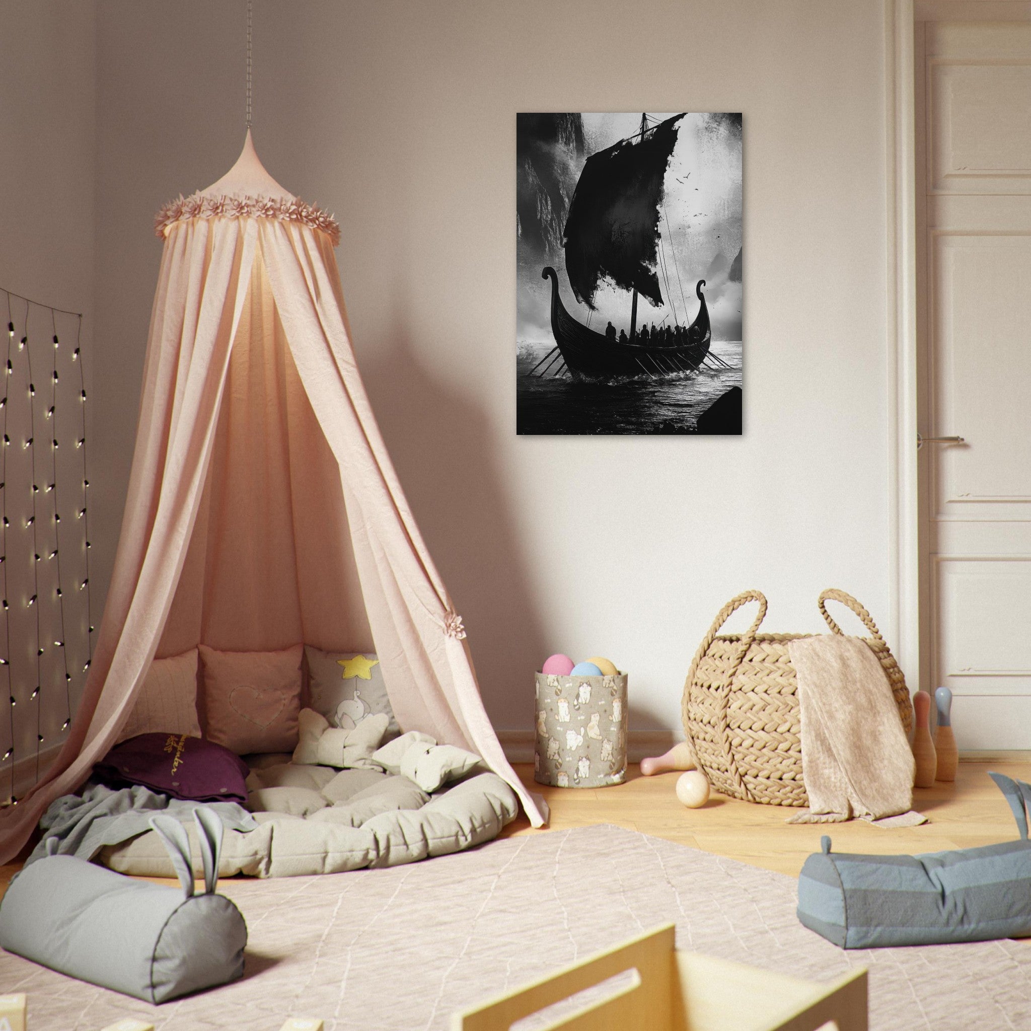 Aluminum Print Portrait - The Ghostly Viking Longship Dark Nordic Ink Met - Shop Ai Art WebShop - Digital Art online Store