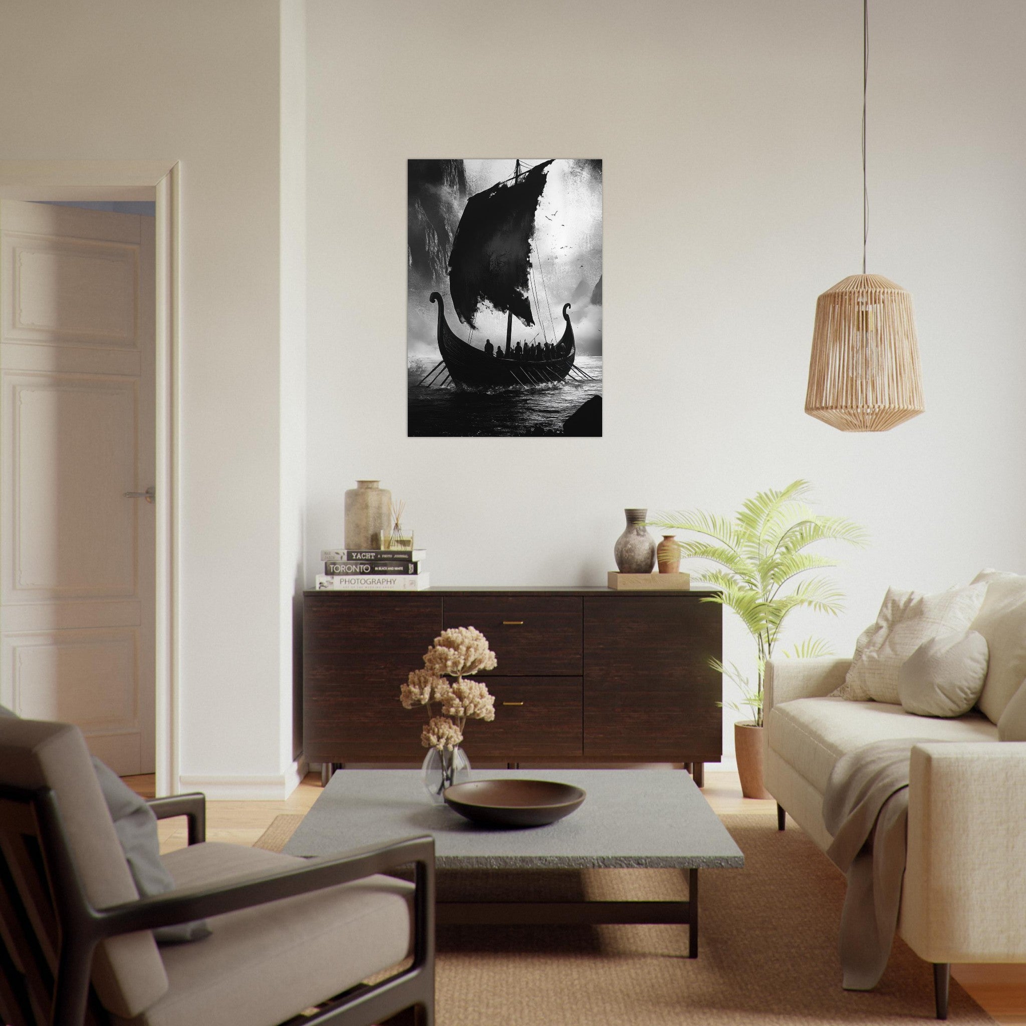 Aluminum Print Portrait - The Ghostly Viking Longship Dark Nordic Ink Met - Shop Ai Art WebShop - Digital Art online Store