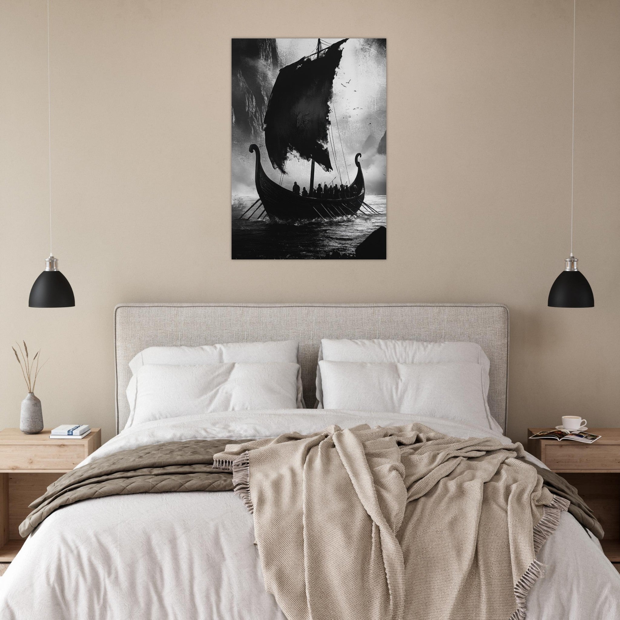 Aluminum Print Portrait - The Ghostly Viking Longship Dark Nordic Ink Met - Shop Ai Art WebShop - Digital Art online Store