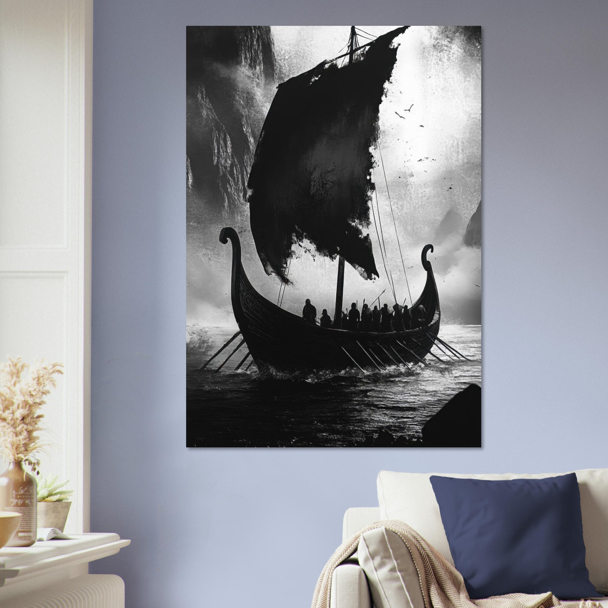Aluminum Print Portrait - The Ghostly Viking Longship Dark Nordic Ink Met - Shop Ai Art WebShop - Digital Art online Store