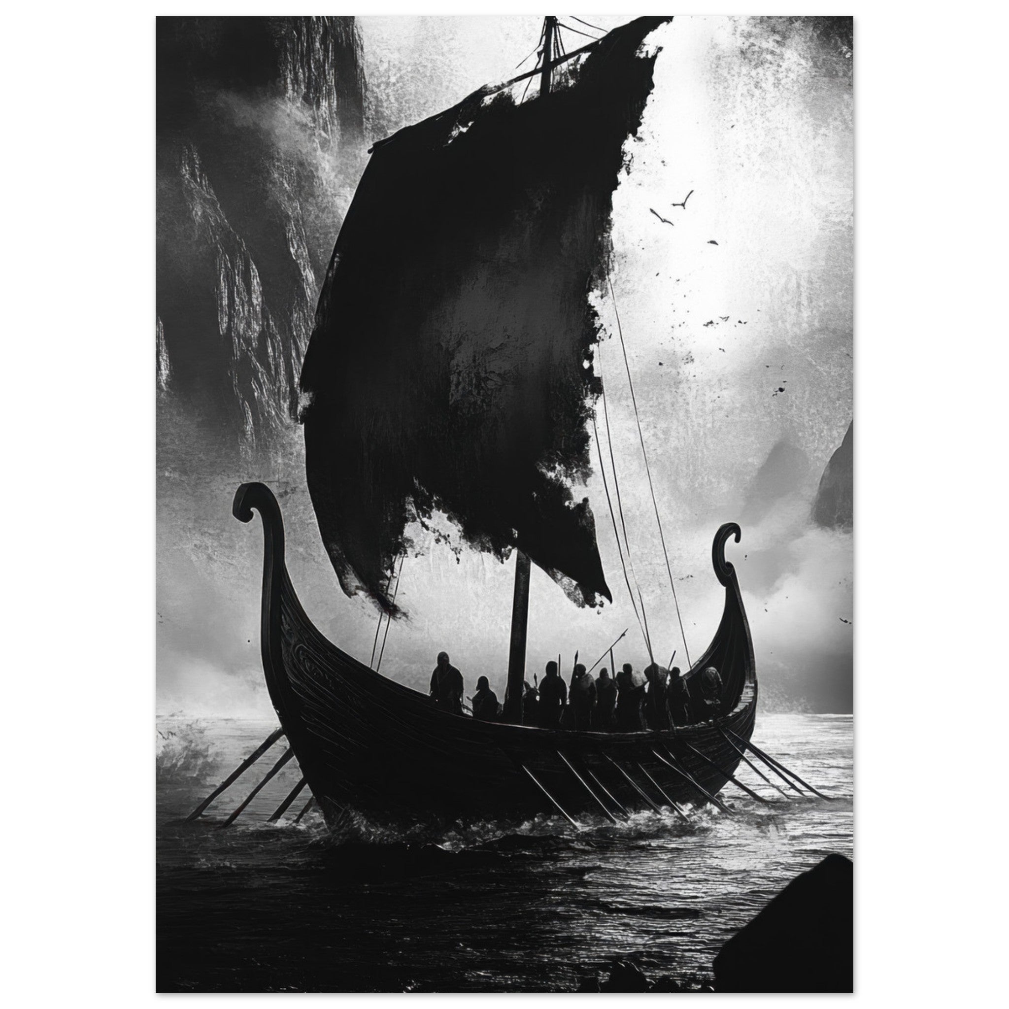 Aluminum Print Portrait - The Ghostly Viking Longship Dark Nordic Ink Met - Shop Ai Art WebShop - Digital Art online Store