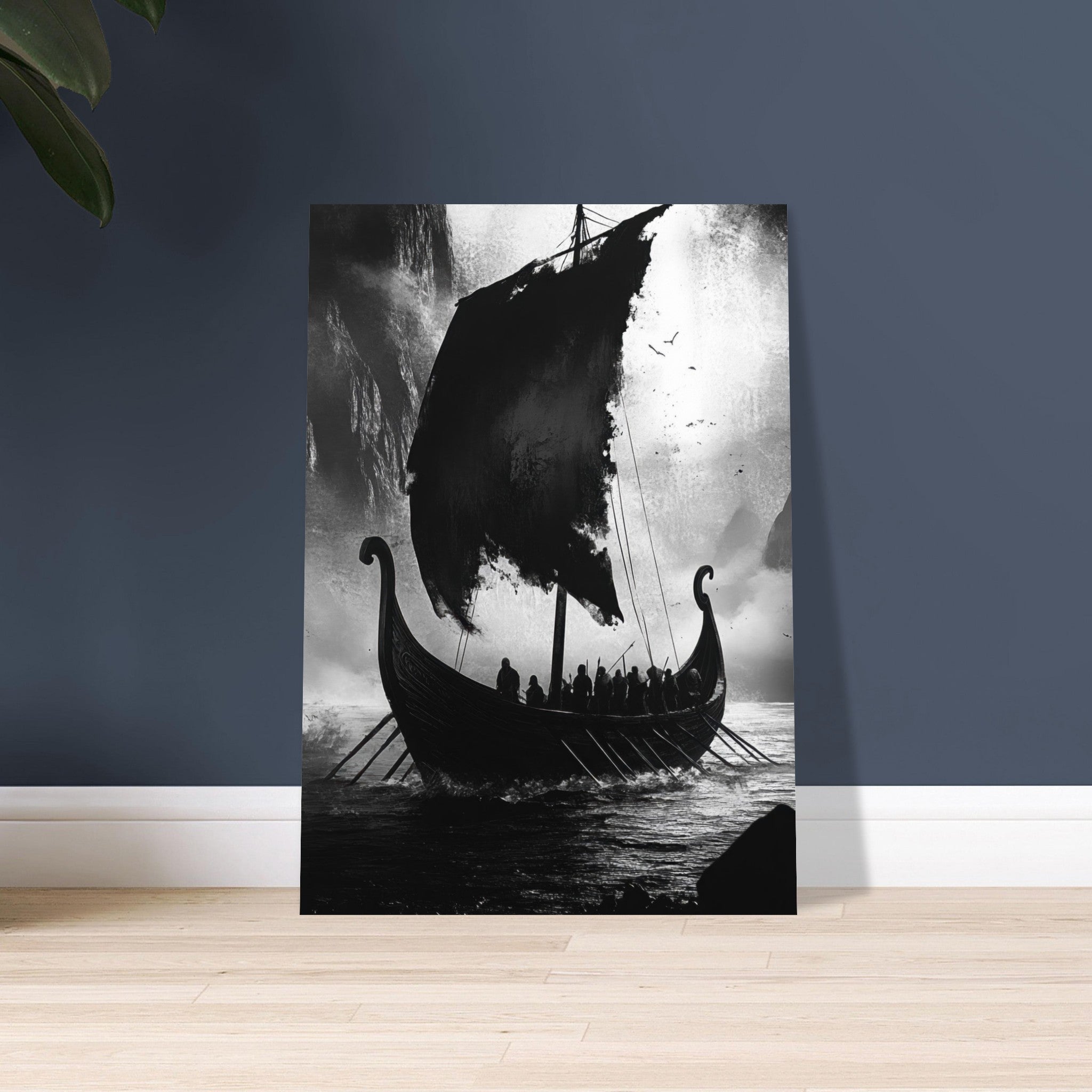 Aluminum Print Portrait - The Ghostly Viking Longship Dark Nordic Ink Met - Shop Ai Art WebShop - Digital Art online Store