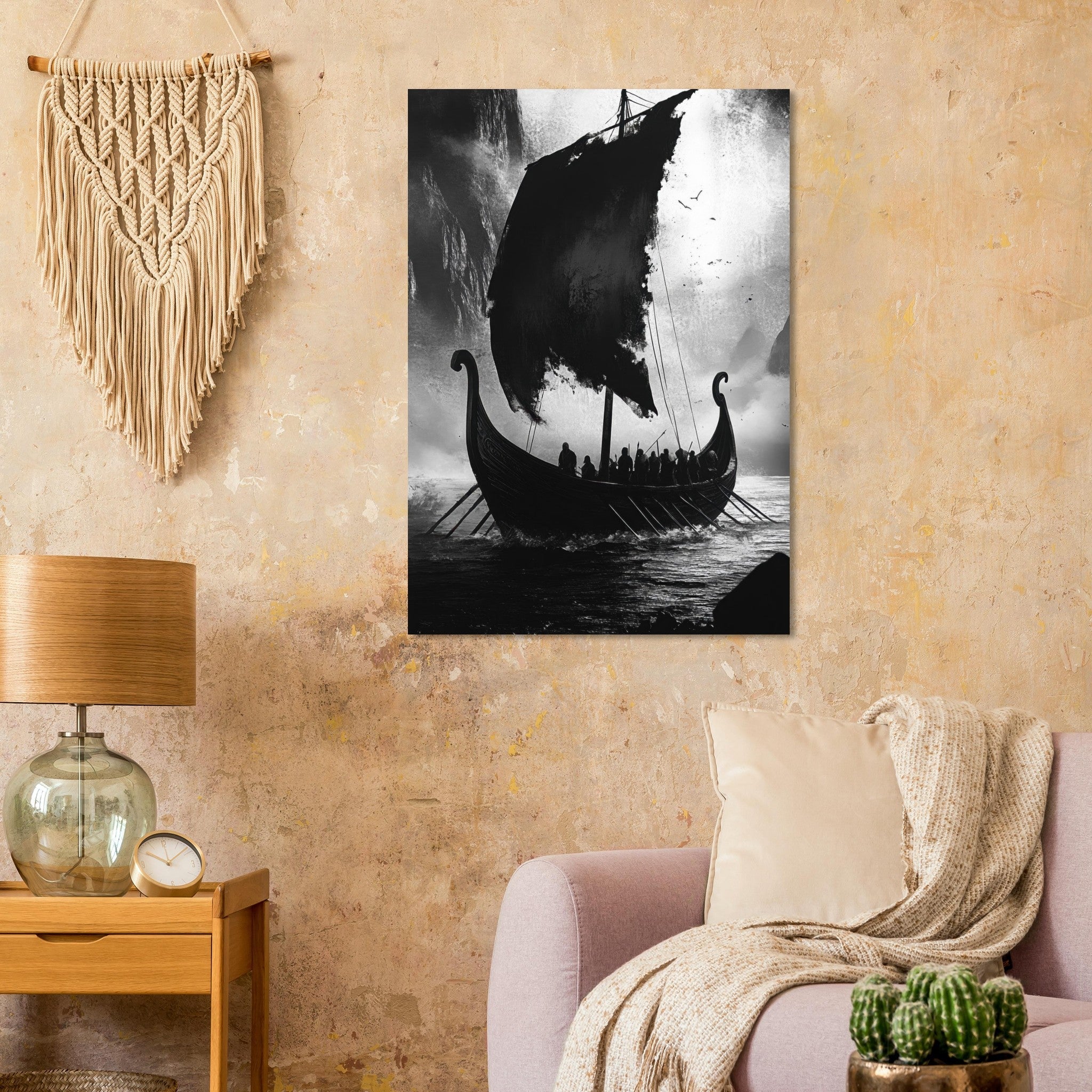 Aluminum Print Portrait - The Ghostly Viking Longship Dark Nordic Ink Met - Shop Ai Art WebShop - Digital Art online Store