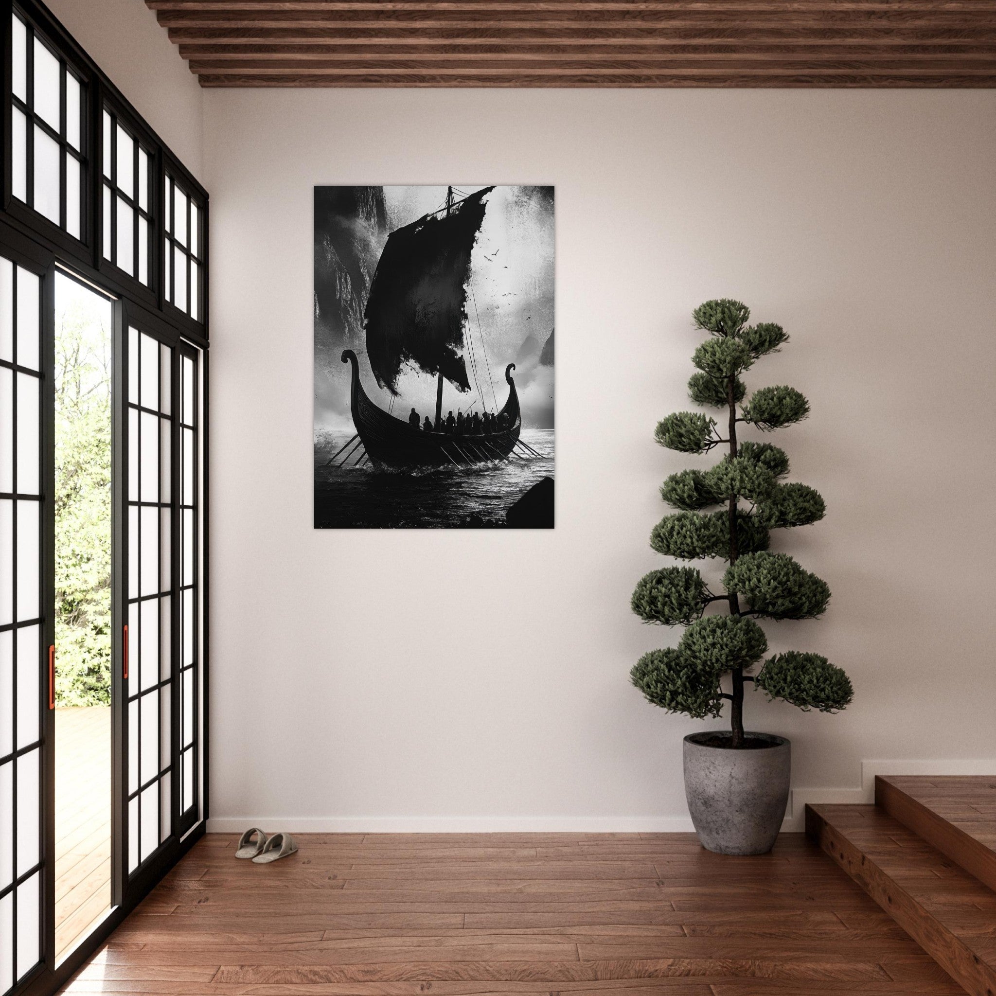Aluminum Print Portrait - The Ghostly Viking Longship Dark Nordic Ink Met - Shop Ai Art WebShop - Digital Art online Store