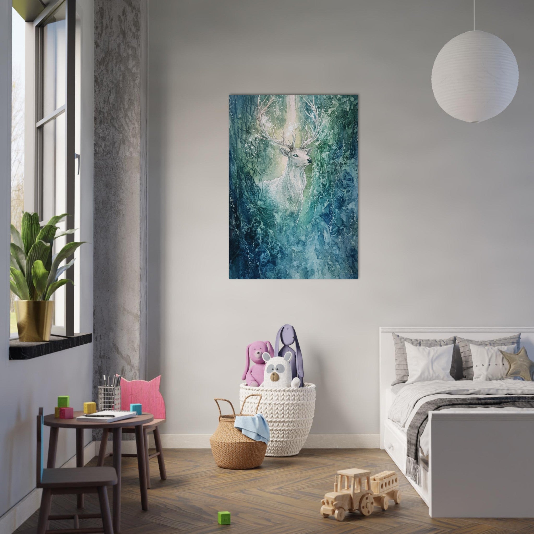 Aluminum Print Portrait - The Silver Stag of the Enchanted Glade Fantasy 2 - Shop Ai Art WebShop - Digital Art online Store