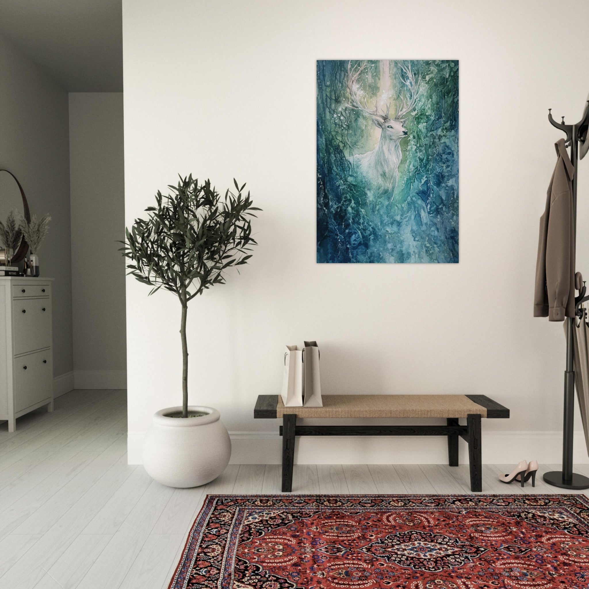 Aluminum Print Portrait - The Silver Stag of the Enchanted Glade Fantasy 2 - Shop Ai Art WebShop - Digital Art online Store
