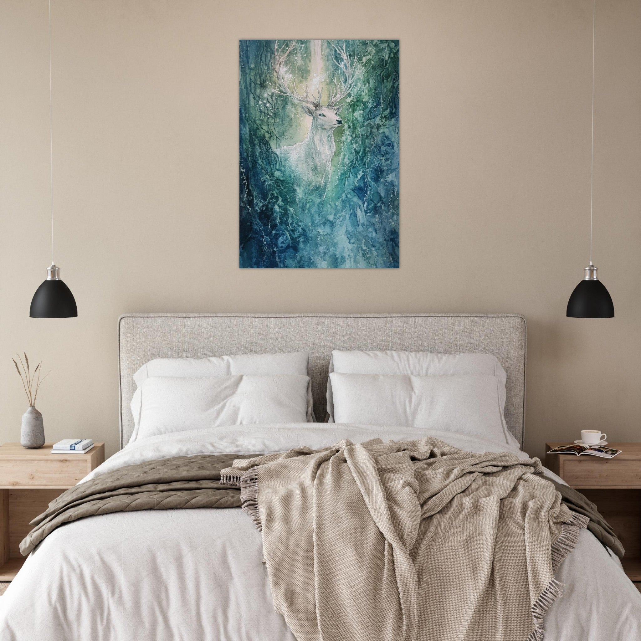 Aluminum Print Portrait - The Silver Stag of the Enchanted Glade Fantasy 2 - Shop Ai Art WebShop - Digital Art online Store