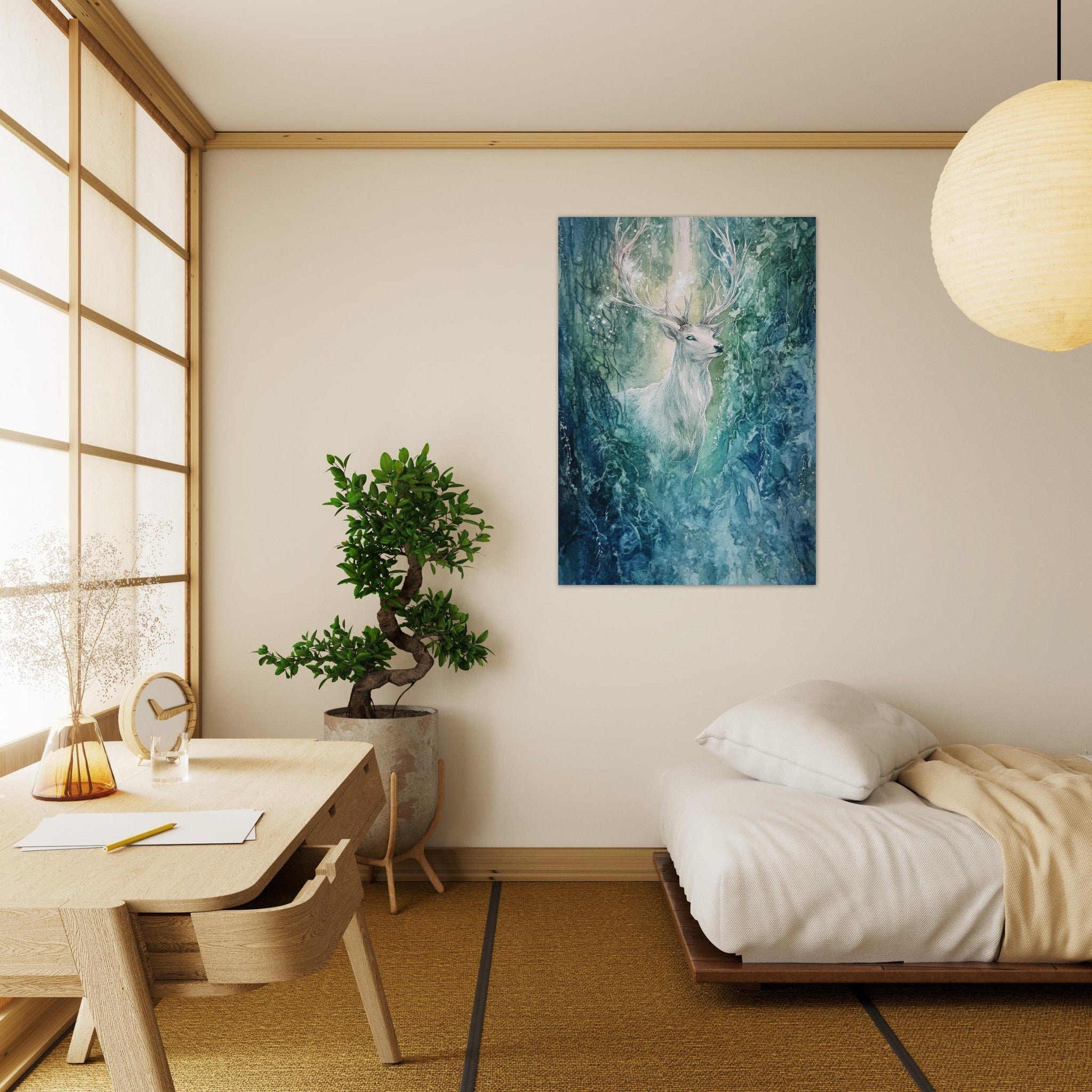 Aluminum Print Portrait - The Silver Stag of the Enchanted Glade Fantasy 2 - Shop Ai Art WebShop - Digital Art online Store
