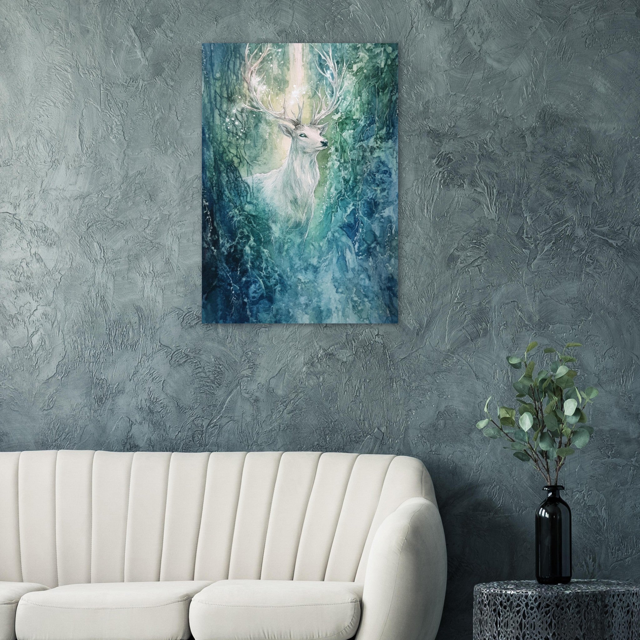 Aluminum Print Portrait - The Silver Stag of the Enchanted Glade Fantasy 2 - Shop Ai Art WebShop - Digital Art online Store