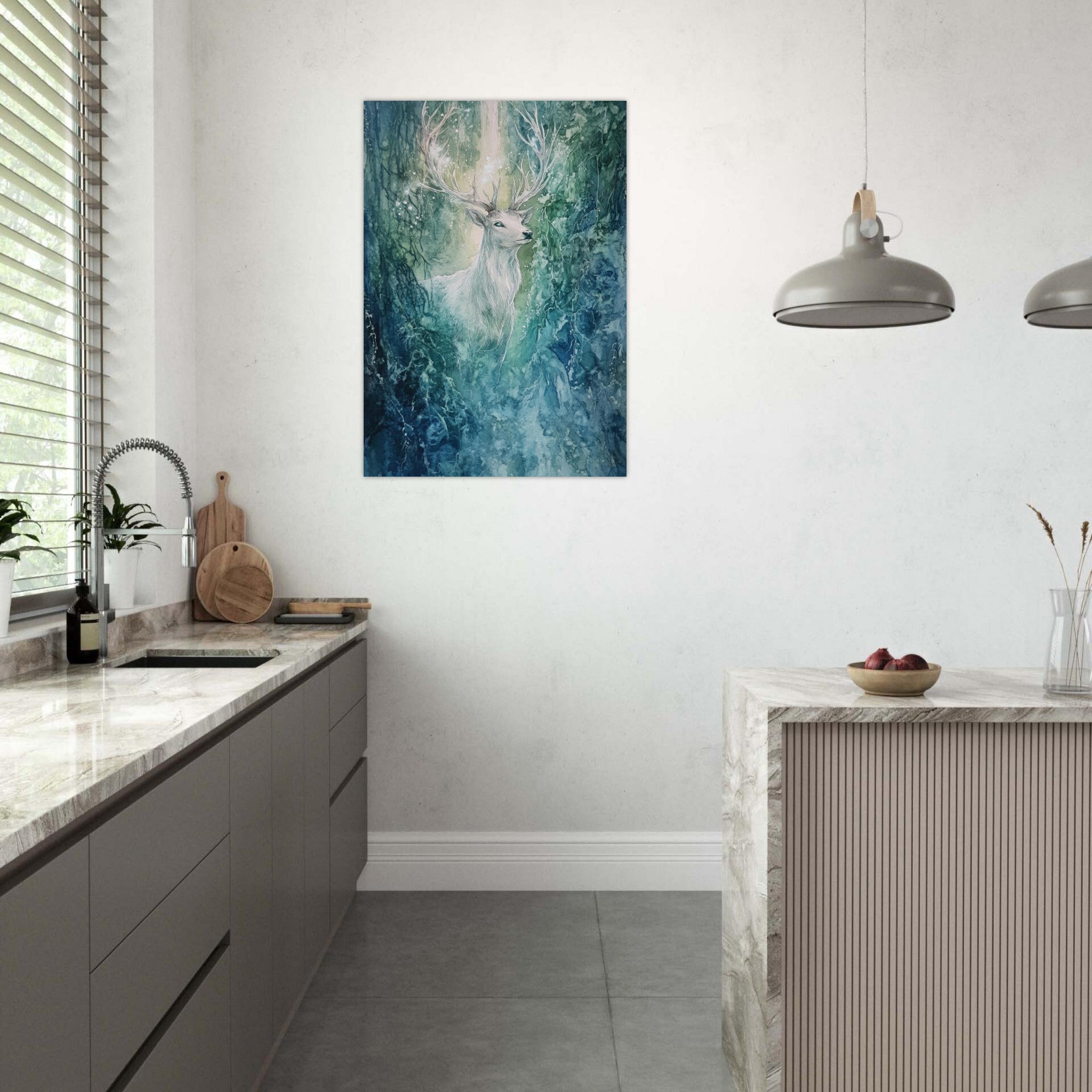 Aluminum Print Portrait - The Silver Stag of the Enchanted Glade Fantasy 2 - Shop Ai Art WebShop - Digital Art online Store