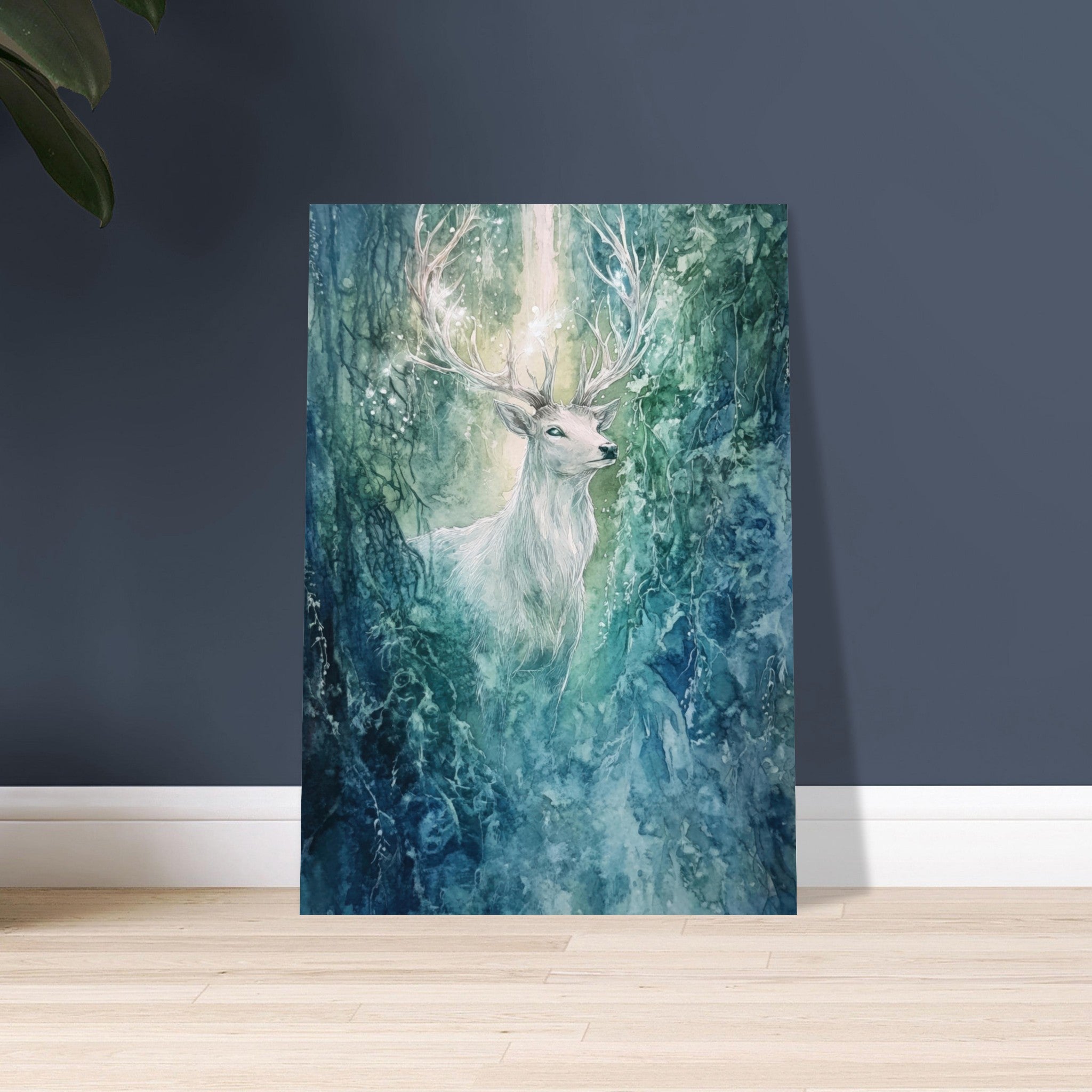 Aluminum Print Portrait - The Silver Stag of the Enchanted Glade Fantasy 2 - Shop Ai Art WebShop - Digital Art online Store
